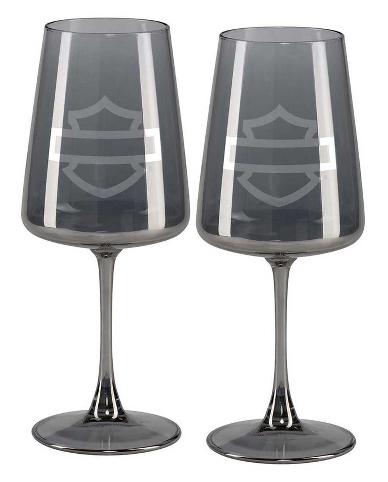 Harley-Davidson® Open Bar & Shield Logo Smoke Gray Wine Glass Set