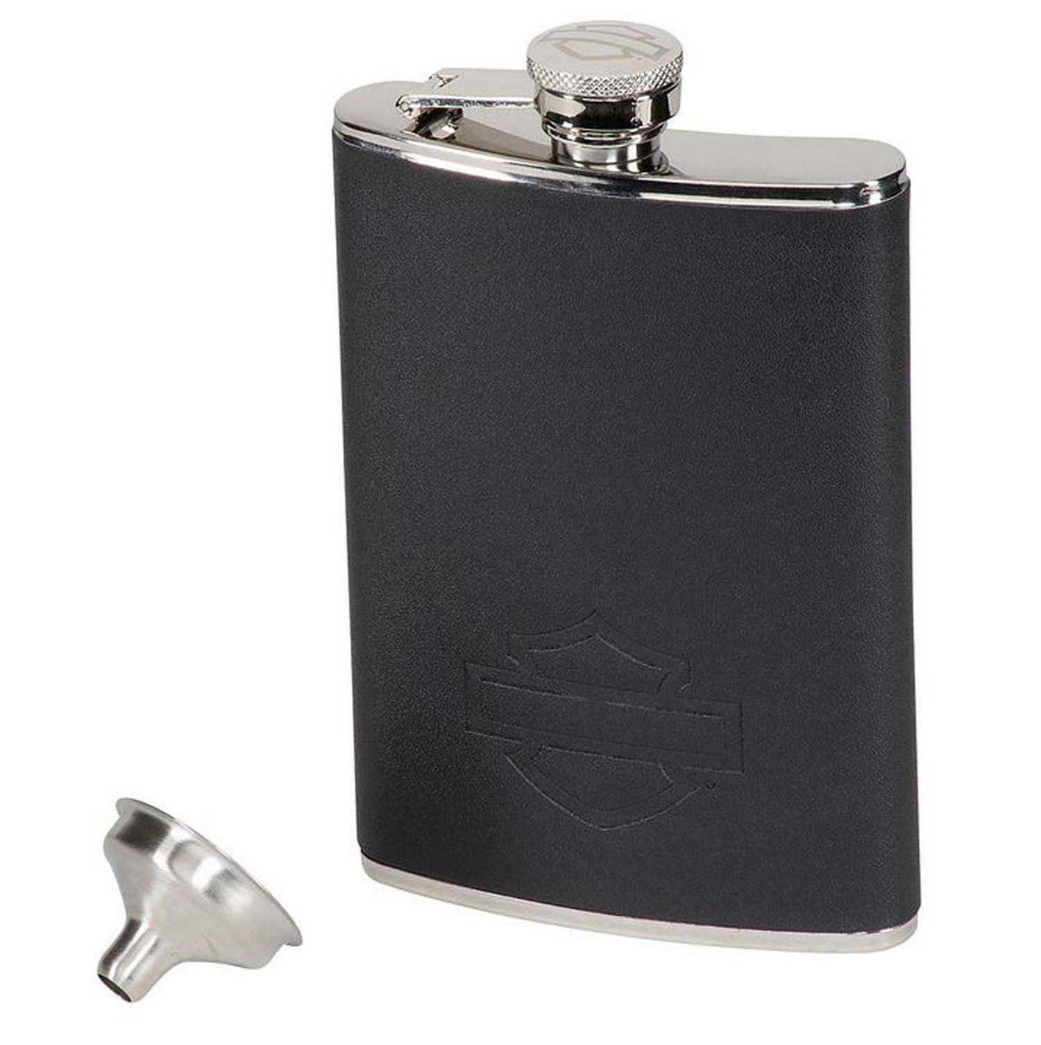 Harley-Davidson Metal Flask, Bar & Shield Graphic, Leatherette Cover, 8 oz. - Wisconsin Harley-Davidson