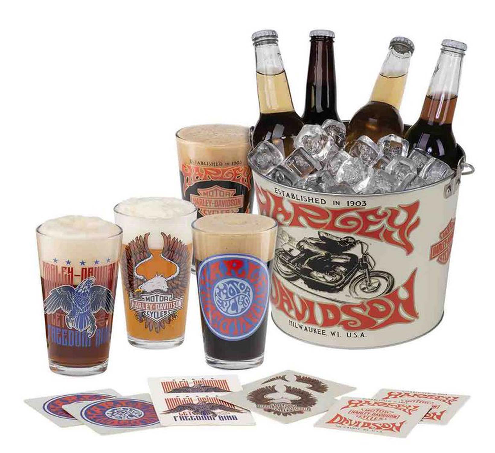 Harley-Davidson Free Shipping - Harley-Davidson® 1970s Throwback Psychedelic Party Bucket, 4 Glasses, 8 Coasters - Free Shipping on many products plus Orders Over $99