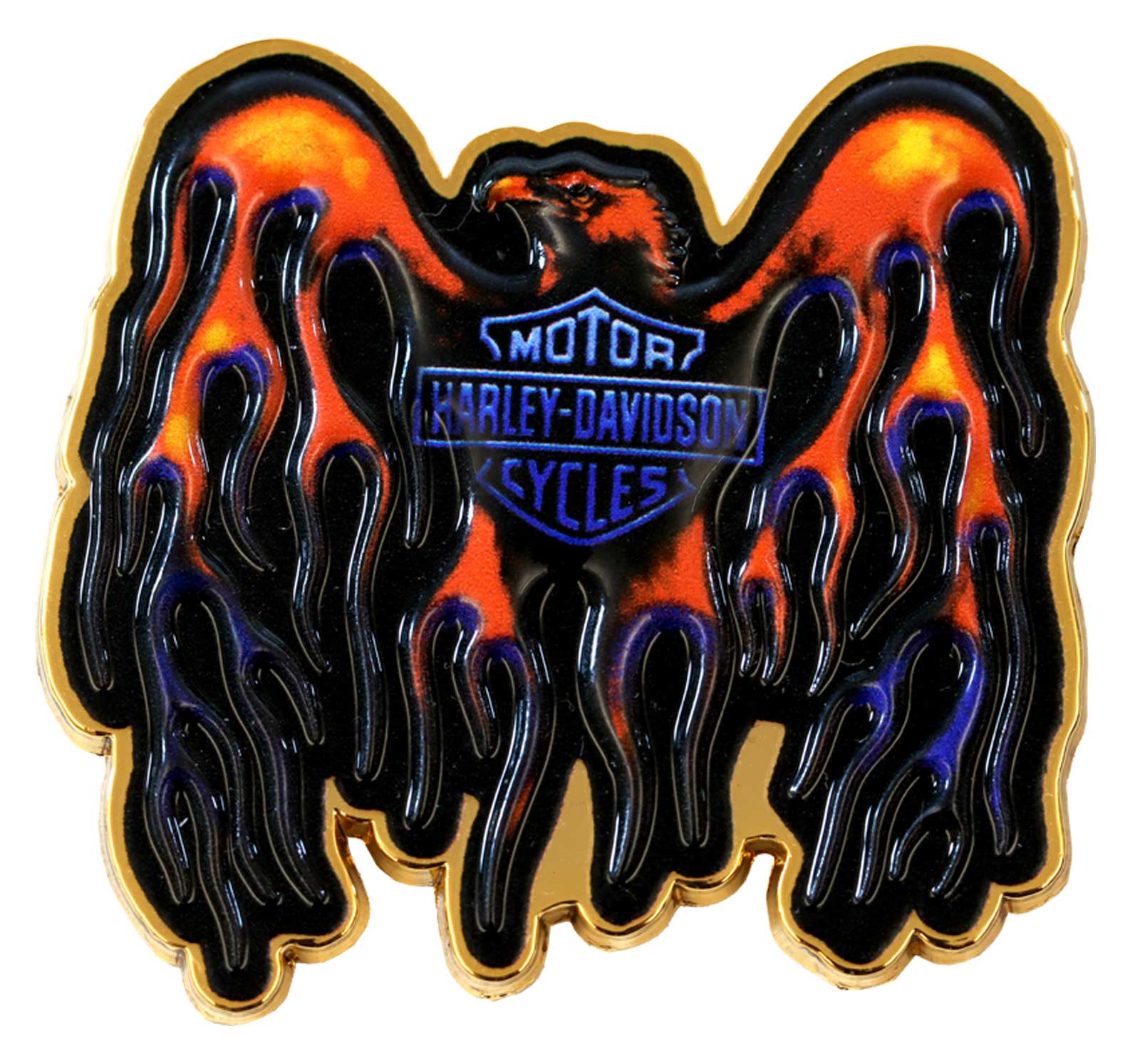 Harley-Davidson 1.75 inch. Eagle Rising B&S Flames Metal Pin, Gold Finish - Wisconsin Harley-Davidson