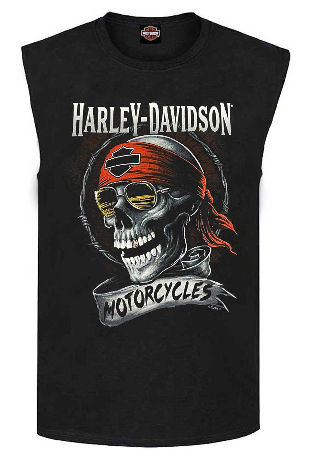 Harley-Davidson Men's Shady Skull Crew-Neck Sleeveless Cotton Muscle Tee, Black - Wisconsin Harley-Davidson
