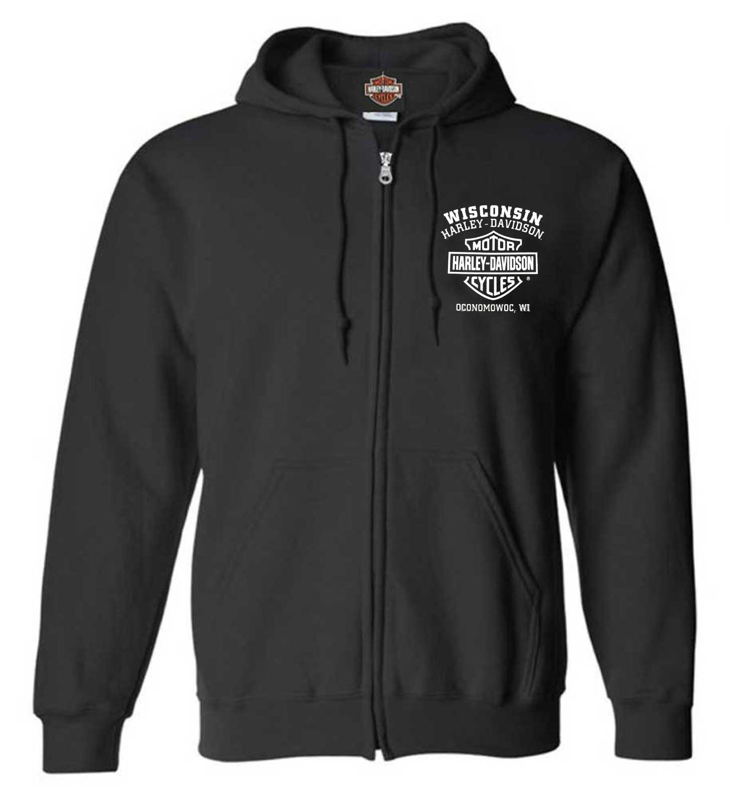 Harley-Davidson Men's Shady Biker Skull Cotton-Blend Zip-Up Hoodie, Black - Wisconsin Harley-Davidson