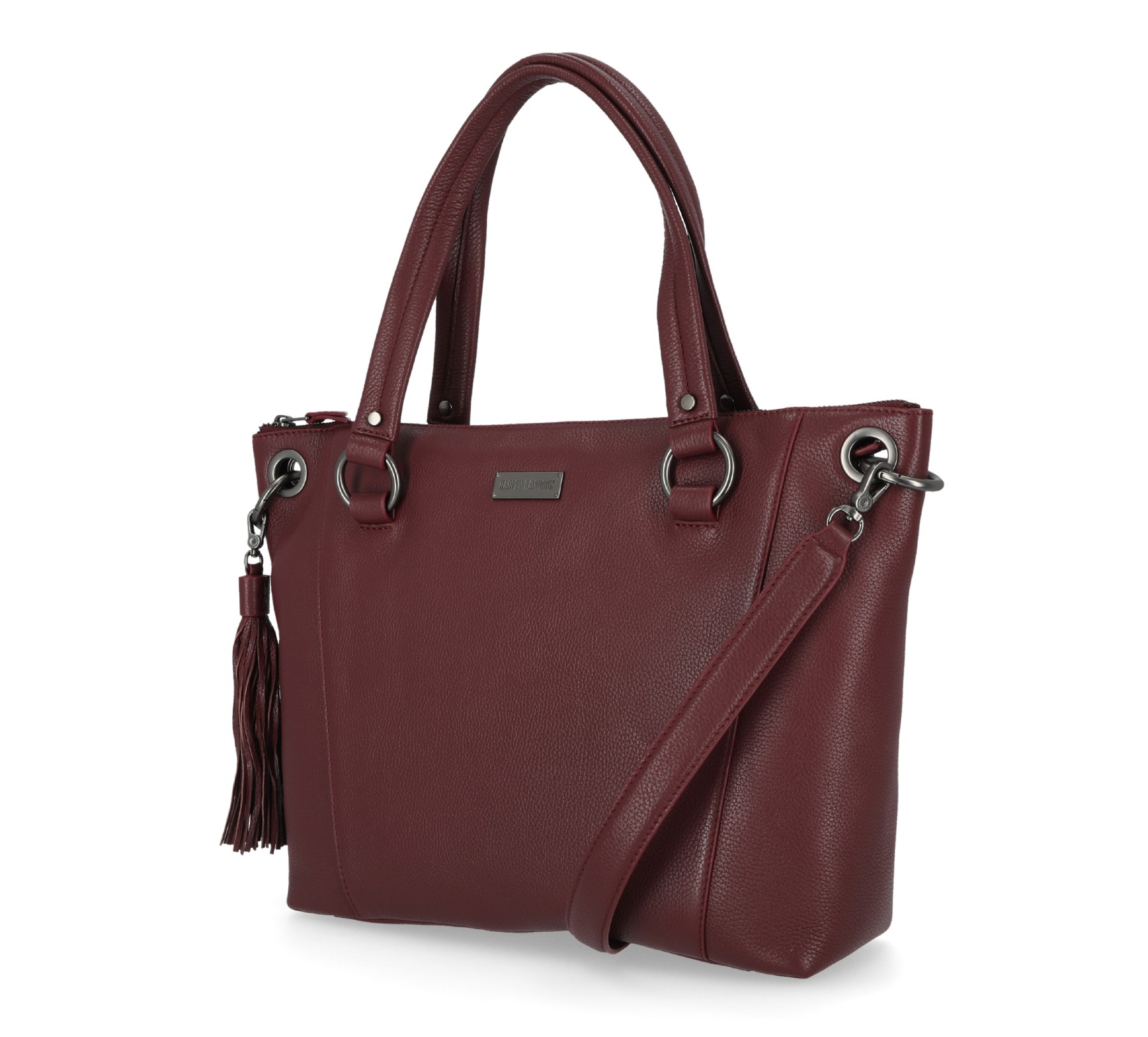 Harley-Davidson Women's Classic Leather Satchel Adjustable Shoulder Bag - Red - Wisconsin Harley-Davidson