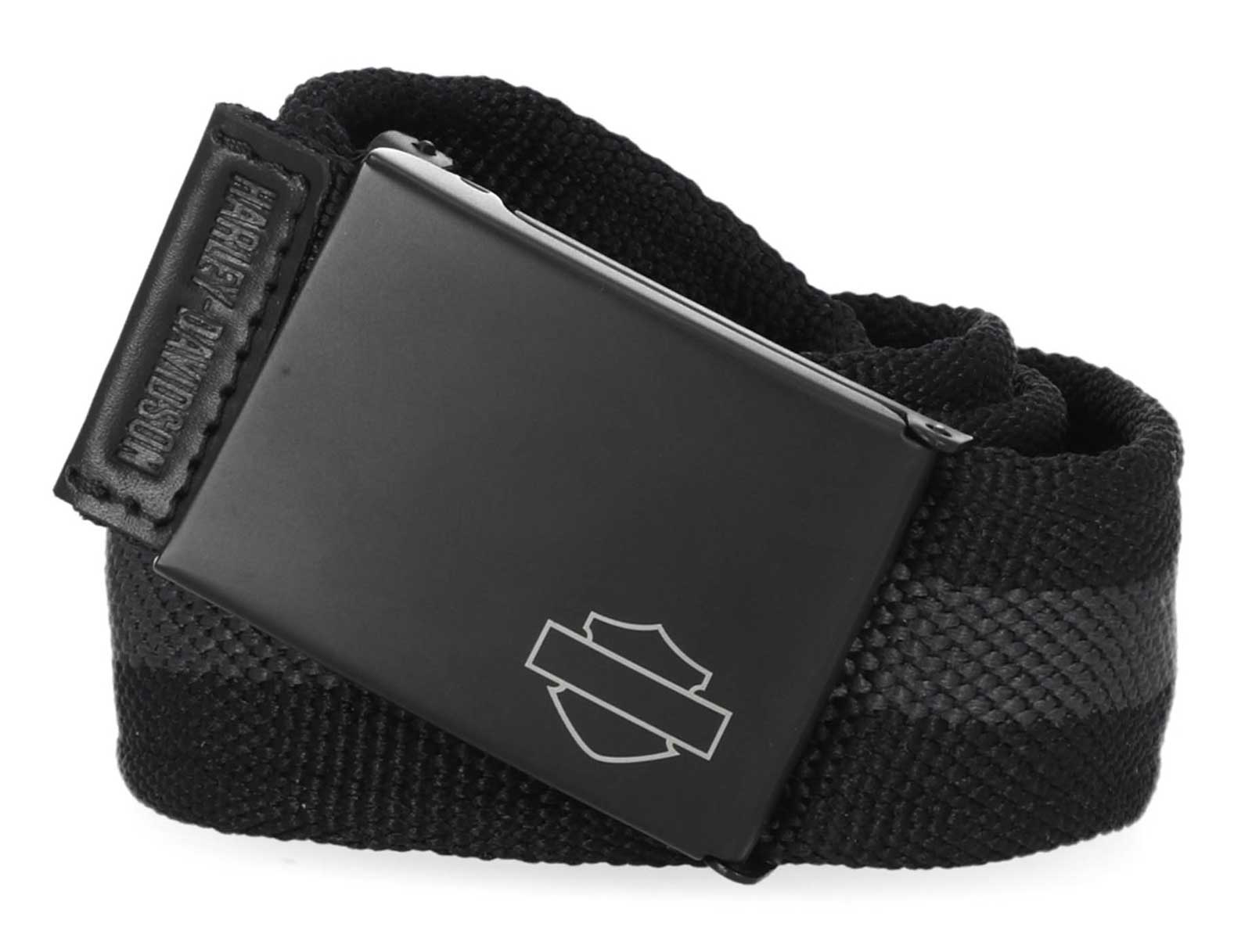 Harley-Davidson Men's Tactical Gun Metal Bar & Shield Buckle Nylon Web Belt Gray - Wisconsin Harley-Davidson