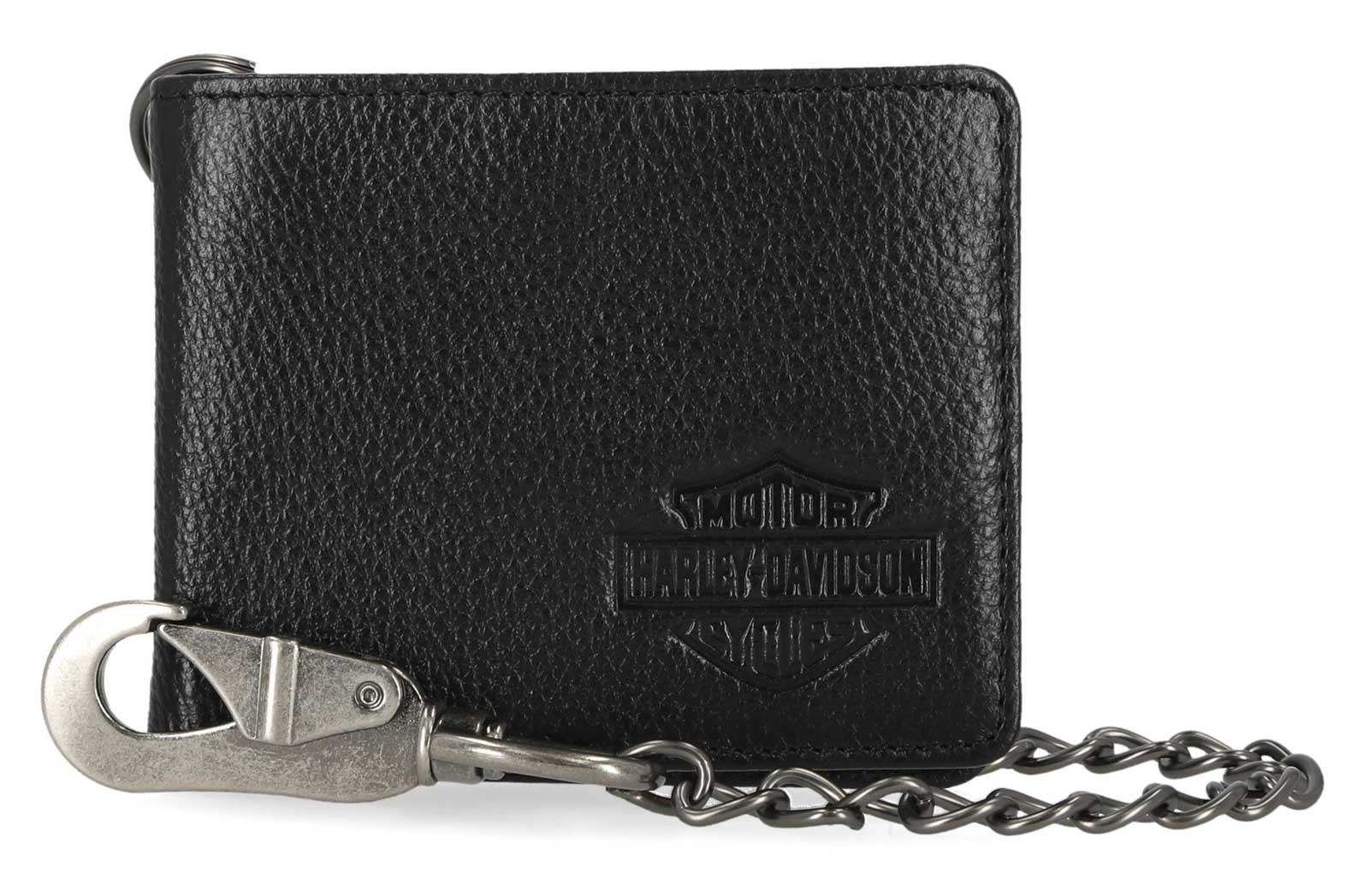 Harley-Davidson Men's Bar & Shield Core Pebble Biker Chain Bi-Fold Wallet, Black - Wisconsin Harley-Davidson