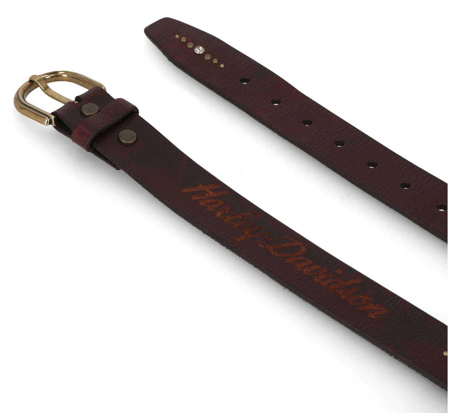 Harley-Davidson Women's Laser Etched Logo Bling Genuine Leather Belt - Brown - No Hassle Returns at Wisconsin Harley