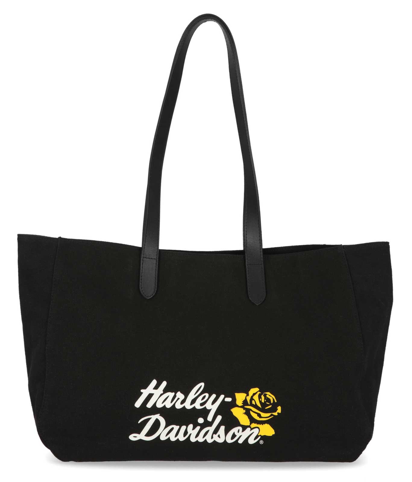 Harley-Davidson Women's H-D Rose Summer Canvas Tote Bag w/ Leather Straps, Black - Wisconsin Harley-Davidson