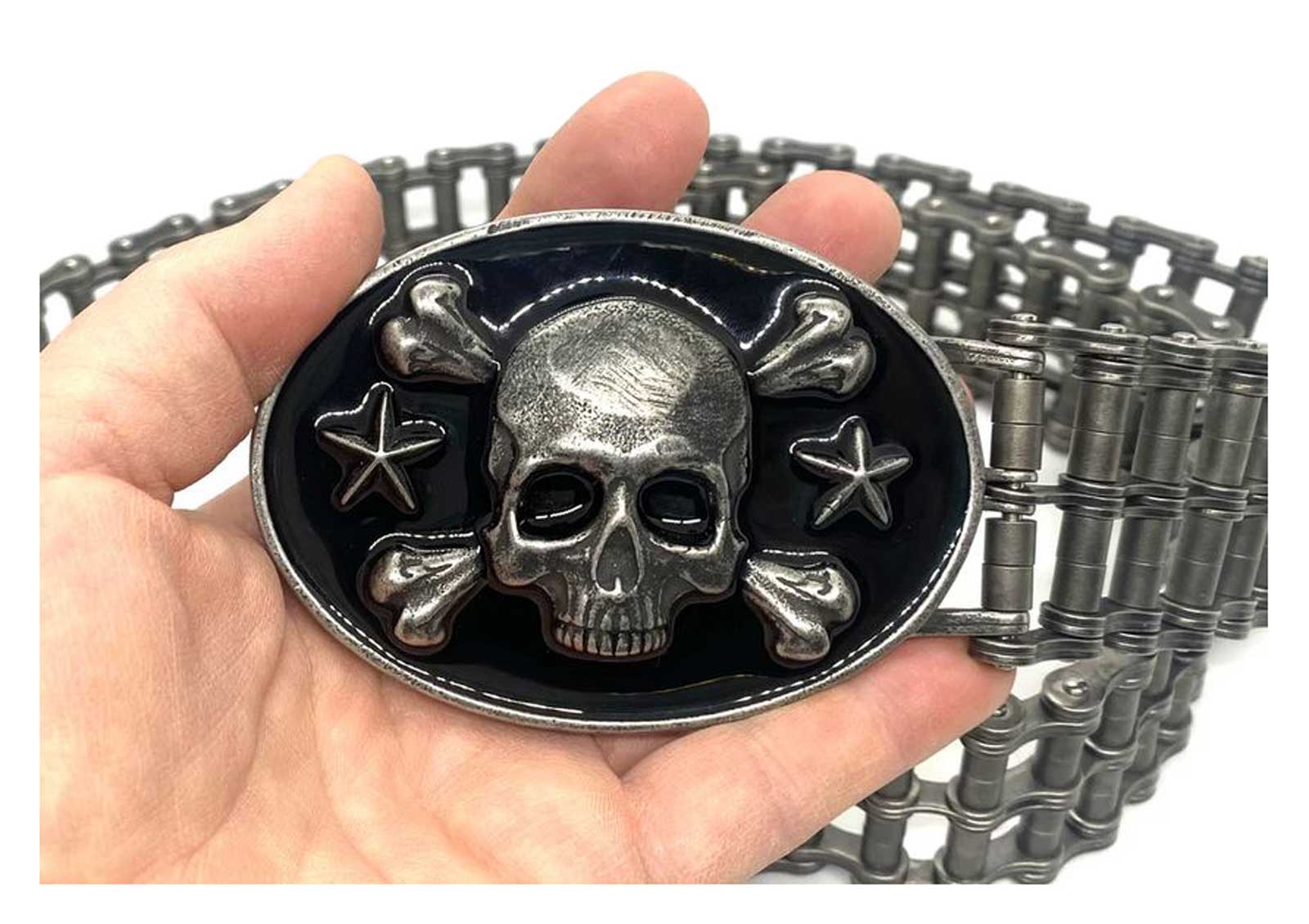 Heavy Metal Mens Easy Riders Stainless Steel Metal Belt, Distressed Skull Buckle - Largest Selection of Harley-Davidson Products