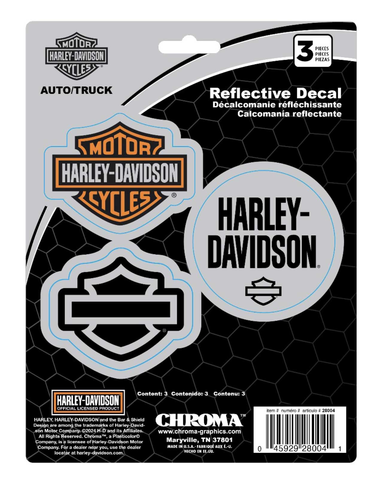 Harley-Davidson 3-Piece Reflective B&S H-D Logos Decals - Silver - 6 x 8 in. - Wisconsin Harley-Davidson