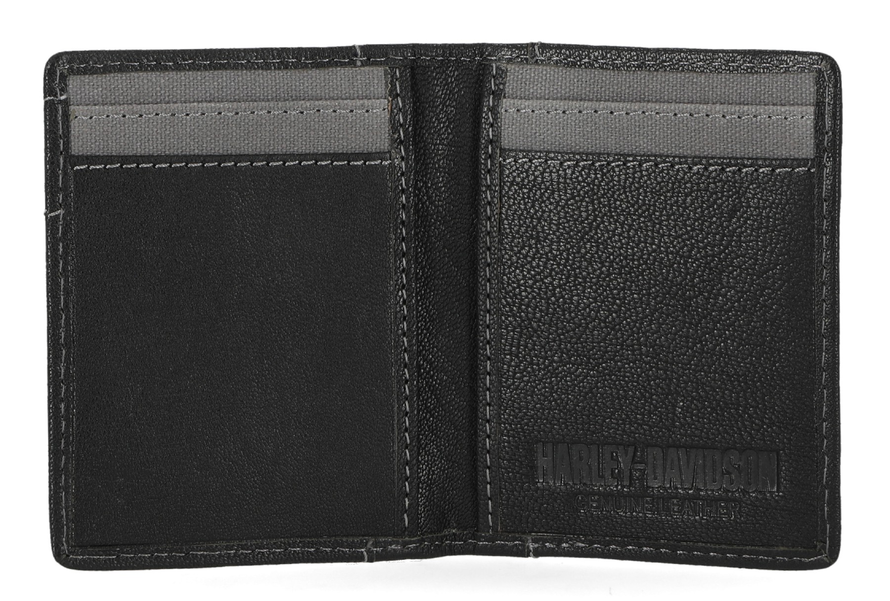 Harley-Davidson Men's Genuine Leather With Calvary Canvas Trim Vertical Billfold - No Hassle Returns at Wisconsin Harley