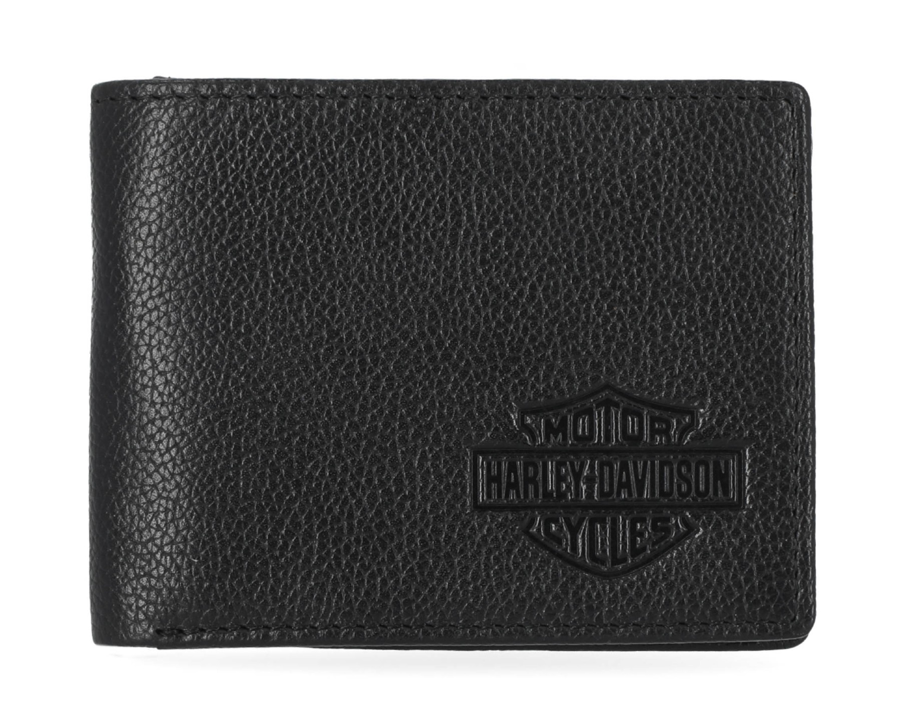 Harley-Davidson Men's Classic Genuine Pebble Leather B&S Passcase Wallet - Black - Wisconsin Harley-Davidson