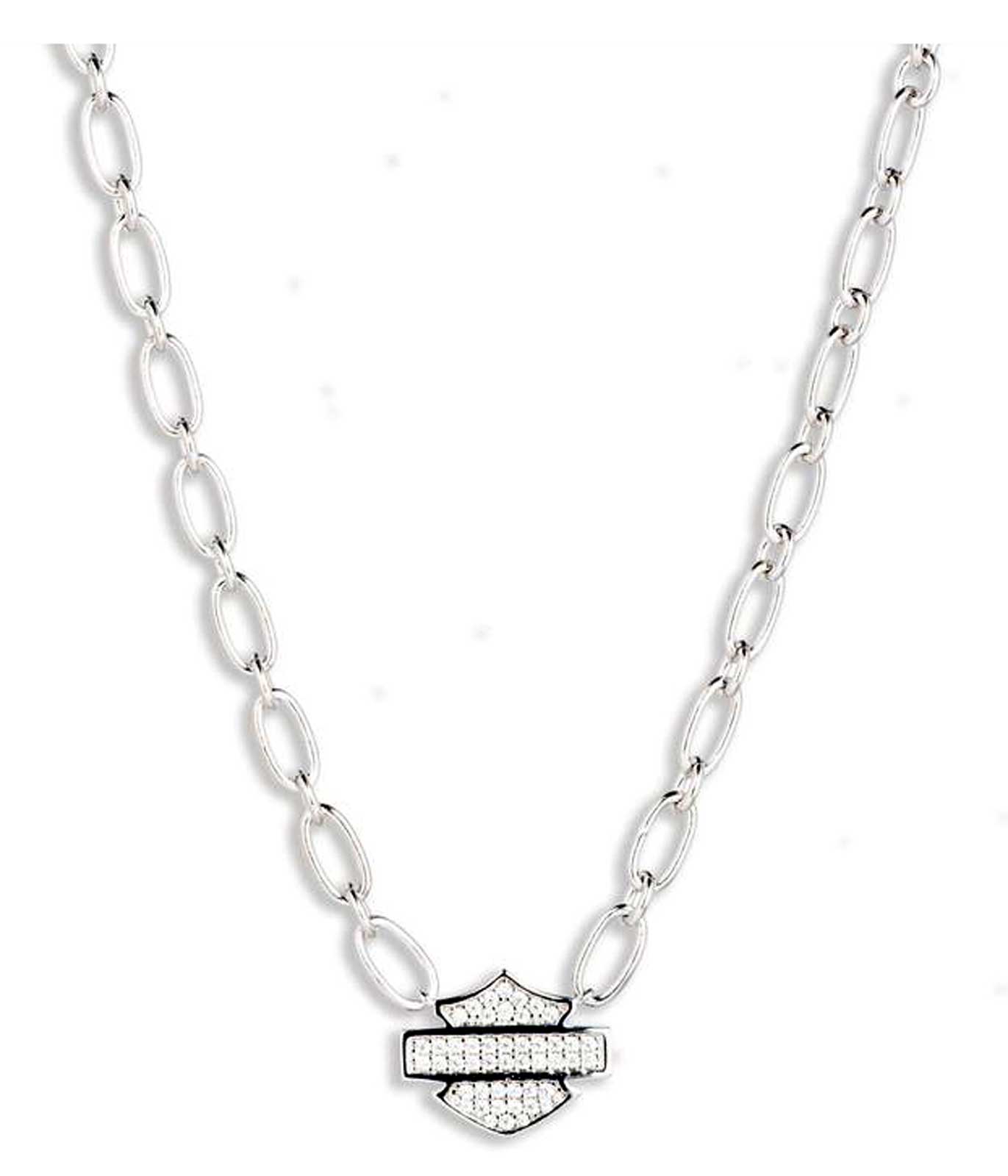 Harley-Davidson Women's 16 in. Paperclip Chain Bar & Shield Necklace, Silver - Wisconsin Harley-Davidson