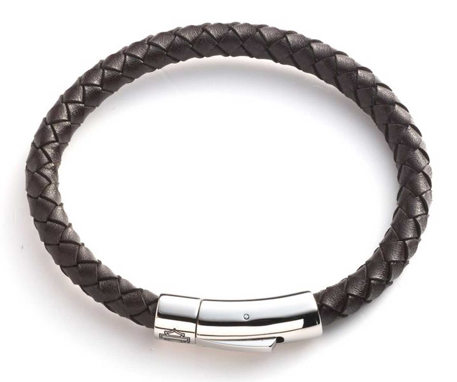 Harley-Davidson Men's 8.5 inch Brown Braided Leather Bracelet - Stainless Steel - Wisconsin Harley-Davidson