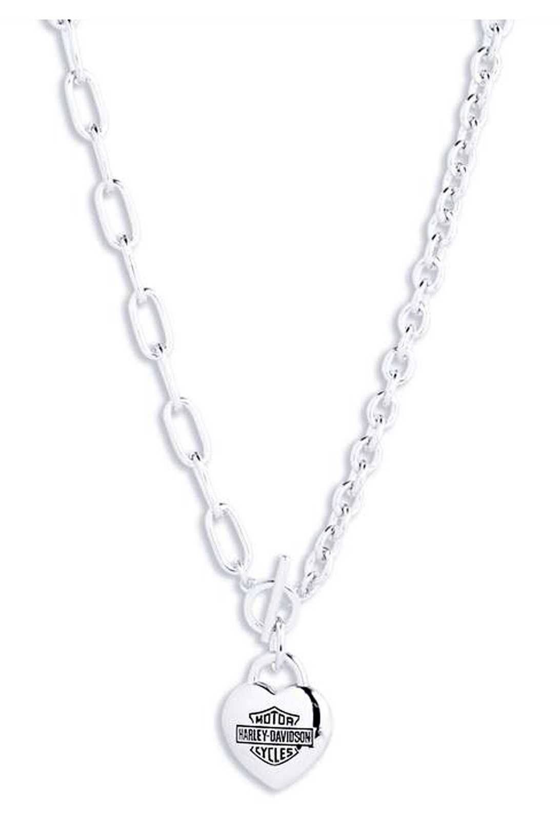 Harley-Davidson Women's 18 in. Heart Locket Bar & Shield Toggle Necklace, Silver - Wisconsin Harley-Davidson