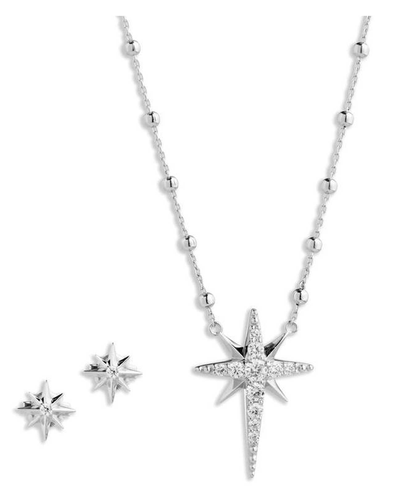 Harley-Davidson Womens Crystal Starburst Necklace & Earring Set, Sterling Silver - Wisconsin Harley-Davidson