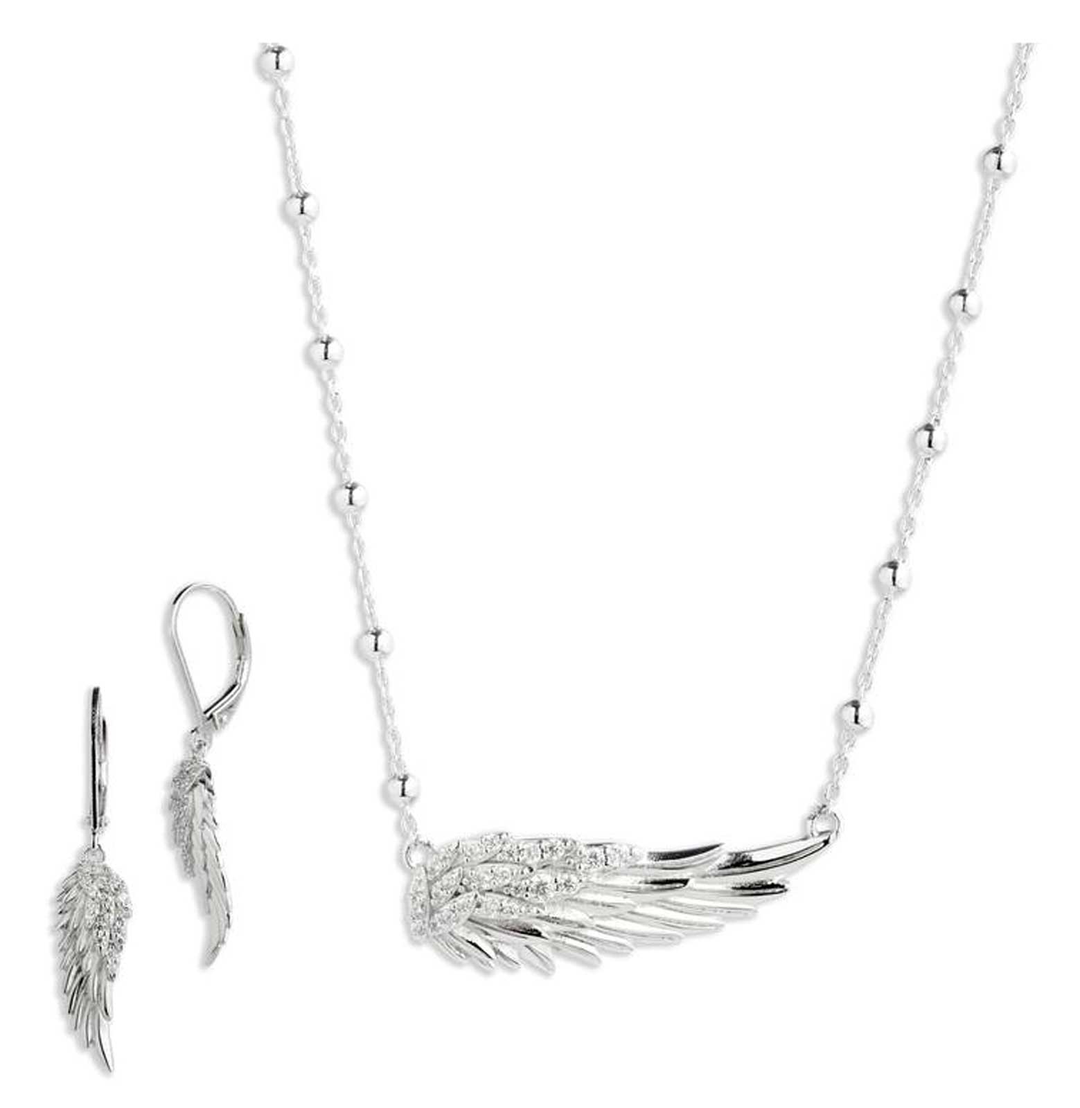 Harley-Davidson Women's Crystal Wing Necklace & Earring Set, Sterling Silver - Wisconsin Harley-Davidson