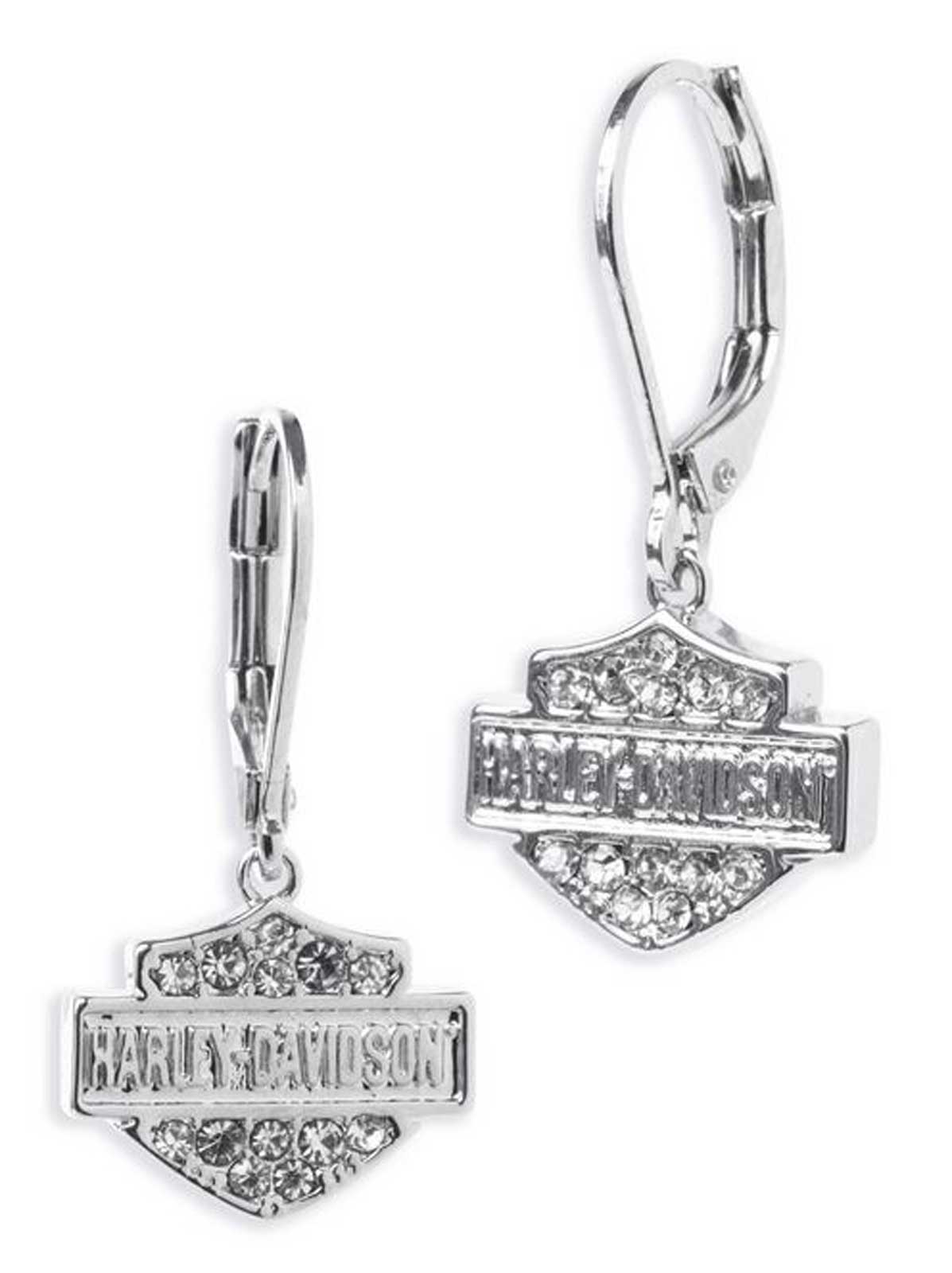 Harley-Davidson Women's Crystal Bar & Shield Logo Drop Earrings, Silver - Wisconsin Harley-Davidson