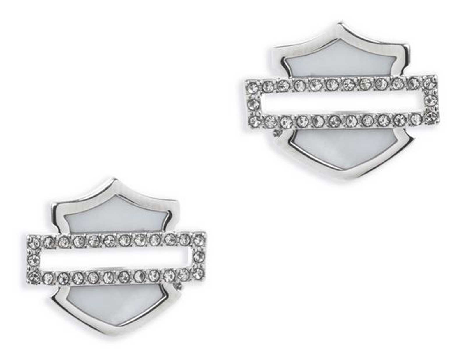 Harley-Davidson Women's Mother of Pearl Bar & Shield Logo Stud Earrings - Silver - Wisconsin Harley-Davidson