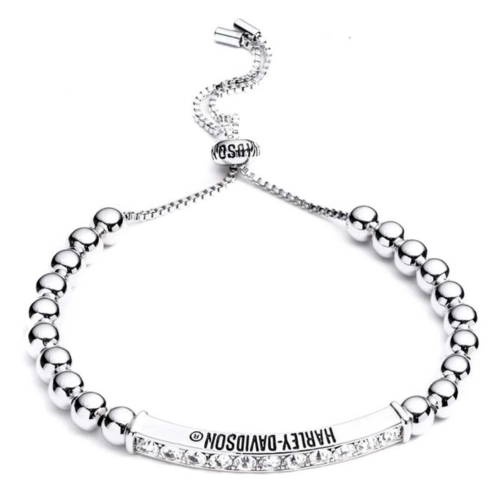 Harley-Davidson Women's 10 in. Metal Bead & Stones Adjustable Slider Bracelet - Wisconsin Harley-Davidson