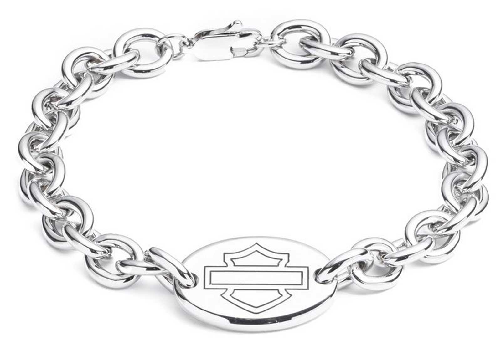 Harley-Davidson Women's 7.5 in. Bar & Shield Plaque Chain Bracelet - Silver - Wisconsin Harley-Davidson