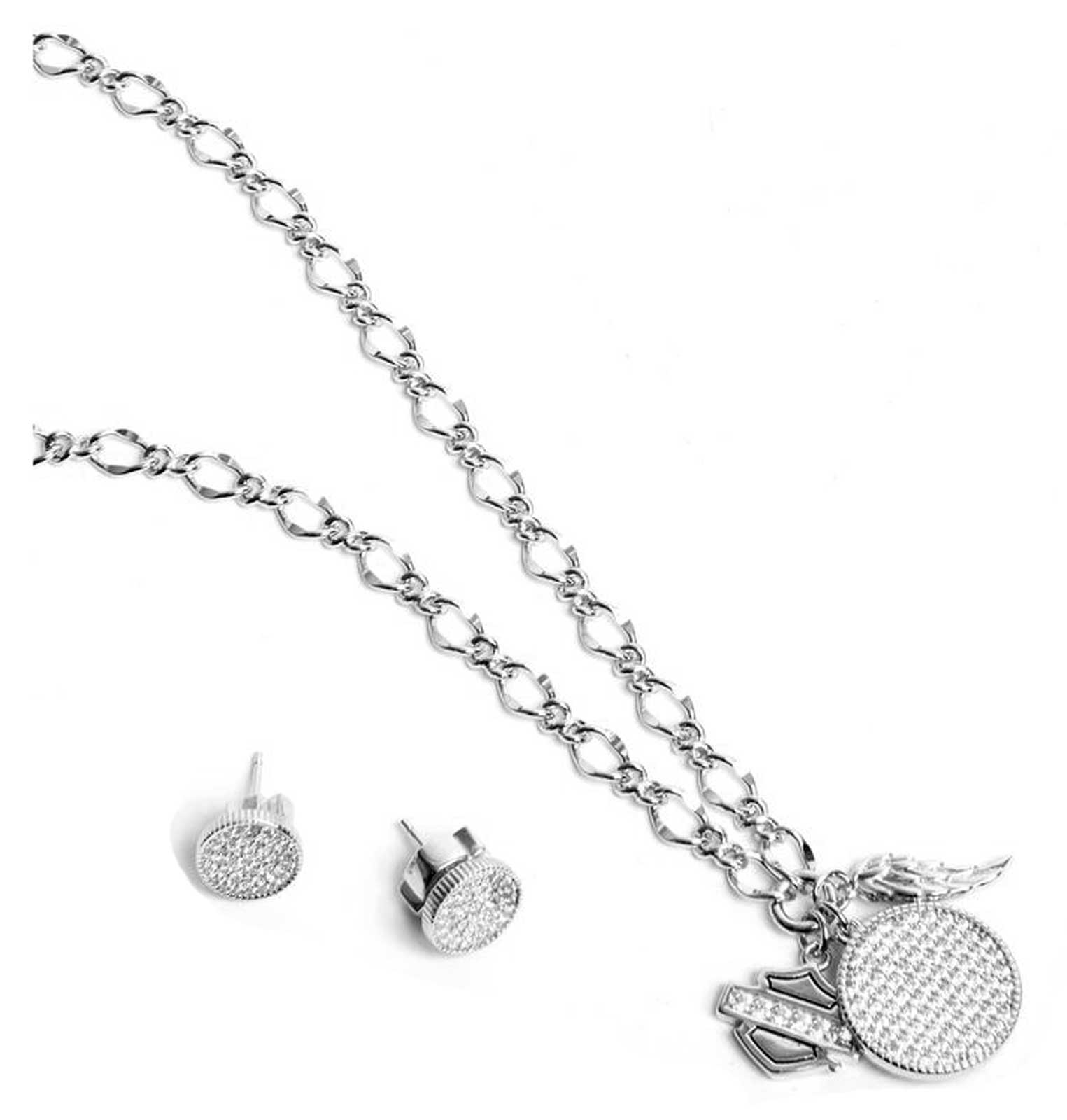 Harley-Davidson Free Shipping - Harley-Davidson Women's Crystal Pave Disc & Wing Necklace & Earring Set, Silver - Free Shipping on many products plus Orders Over $99