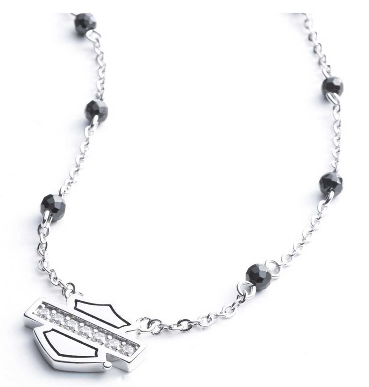 Harley-Davidson Women's 16in Crystal Bar & Shield Necklace & Earring Set, Silver - No Hassle Returns at Wisconsin Harley