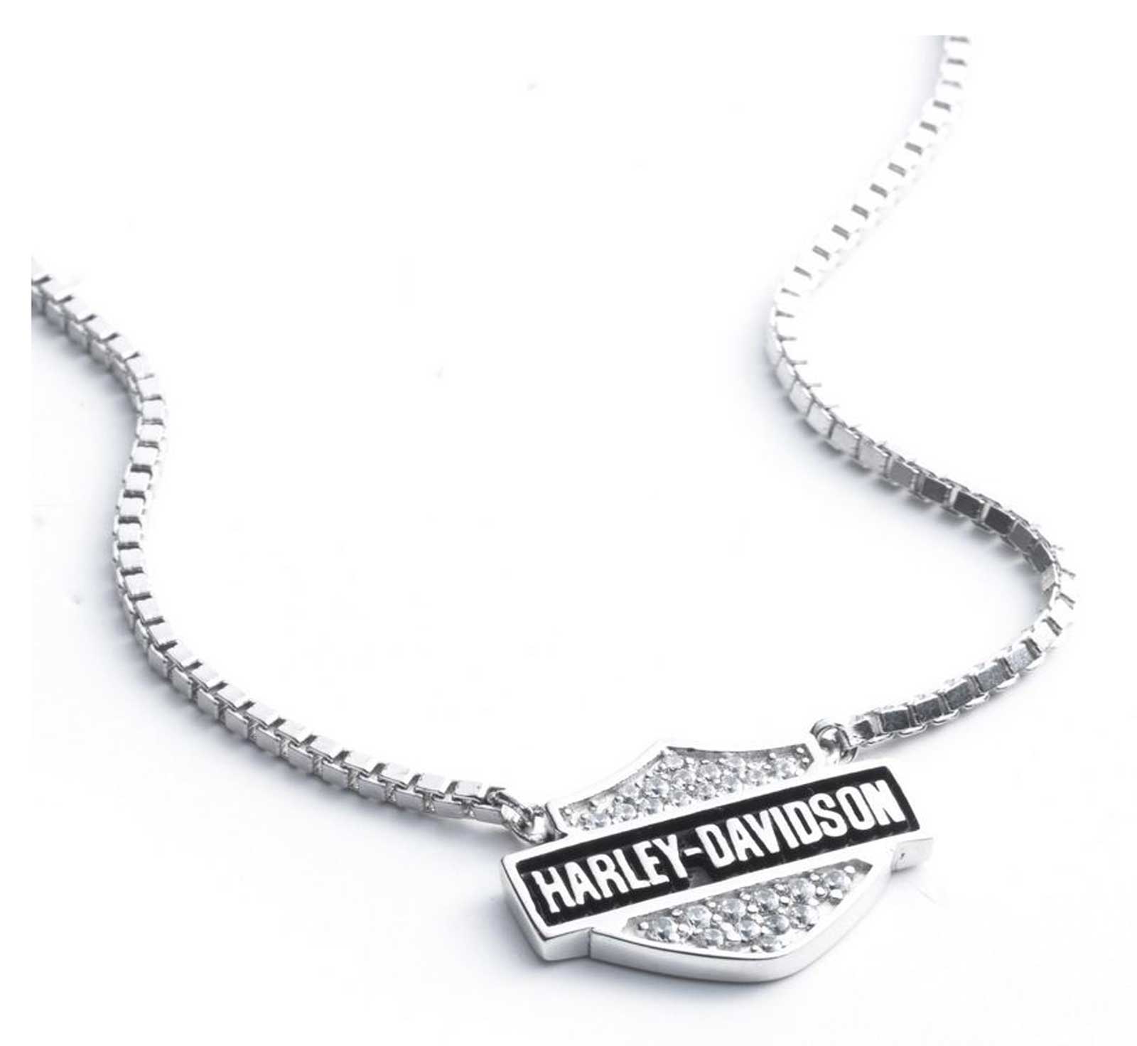 Harley-Davidson Women's Crystal Pave Bar & Shield Necklace & Earring Set, Silver - No Hassle Returns at Wisconsin Harley
