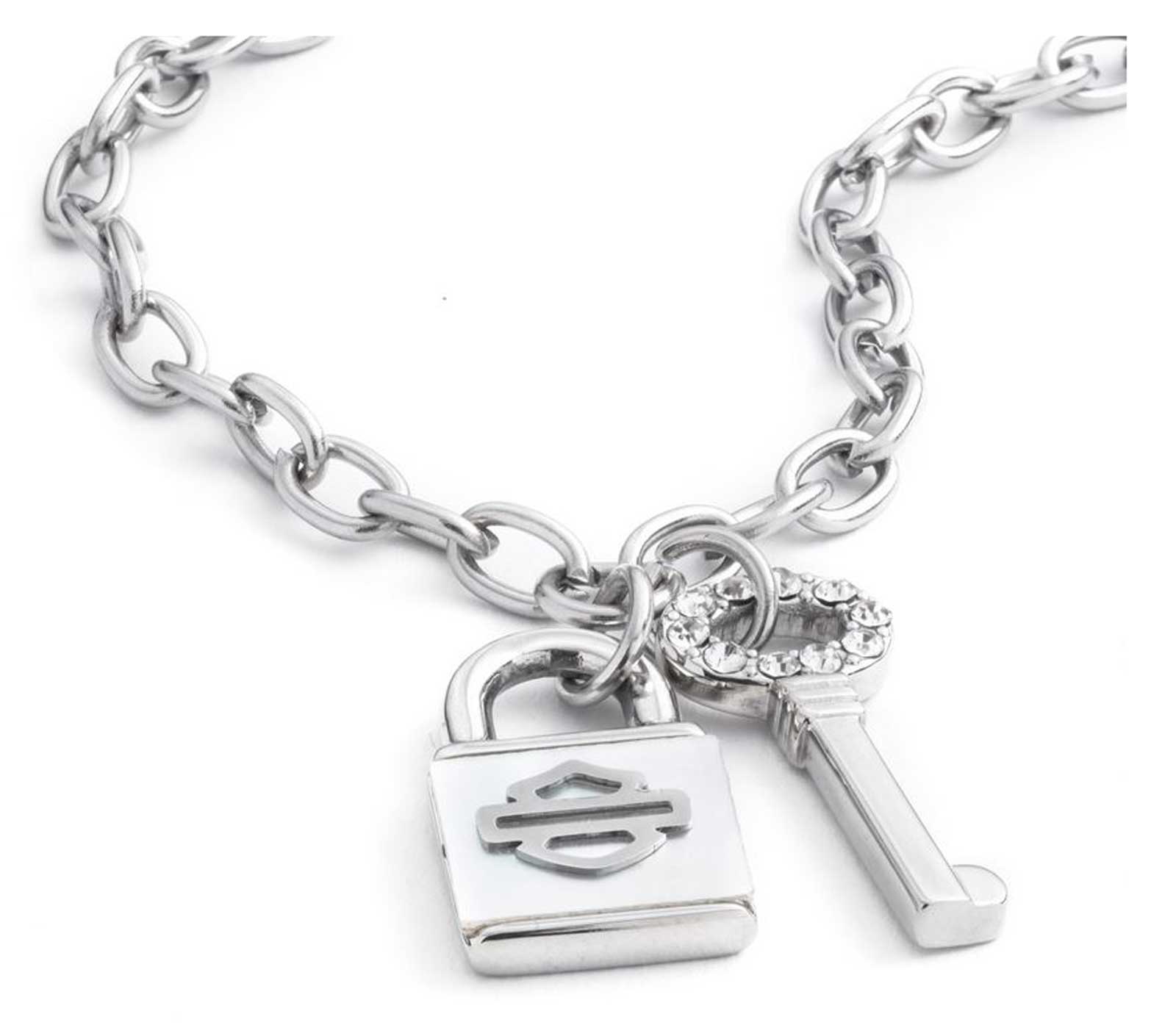 Harley-Davidson Free Shipping - Harley-Davidson Women's 24 in. Mother of Pearl Lock & Key Charm Necklace, Silver - Free Shipping on many products plus Orders Over $99