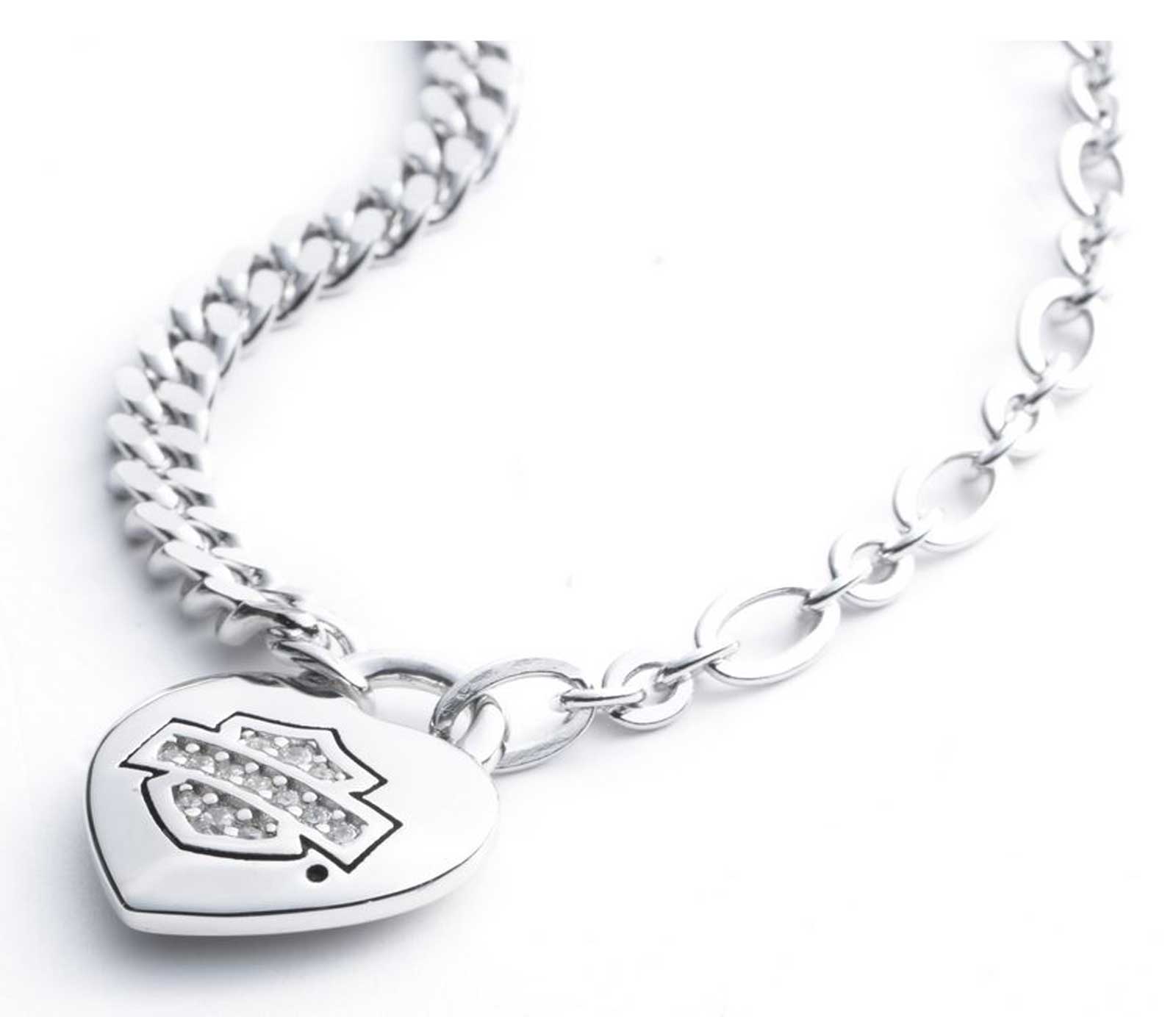 Harley-Davidson Women's 16 in. Bar & Shield Heart Necklace & Earring Set, Silver - No Hassle Returns at Wisconsin Harley