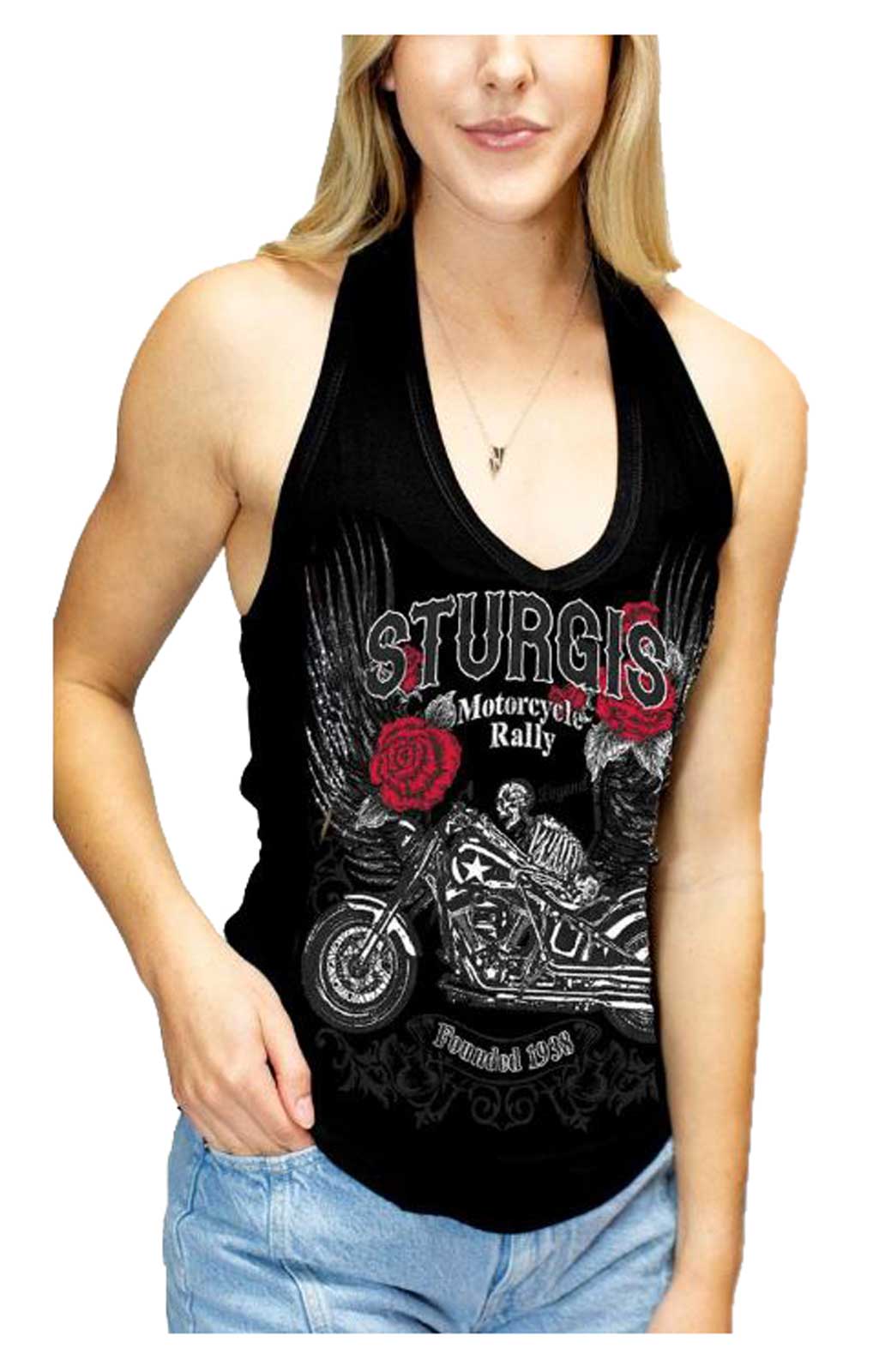 black v neck halter top
