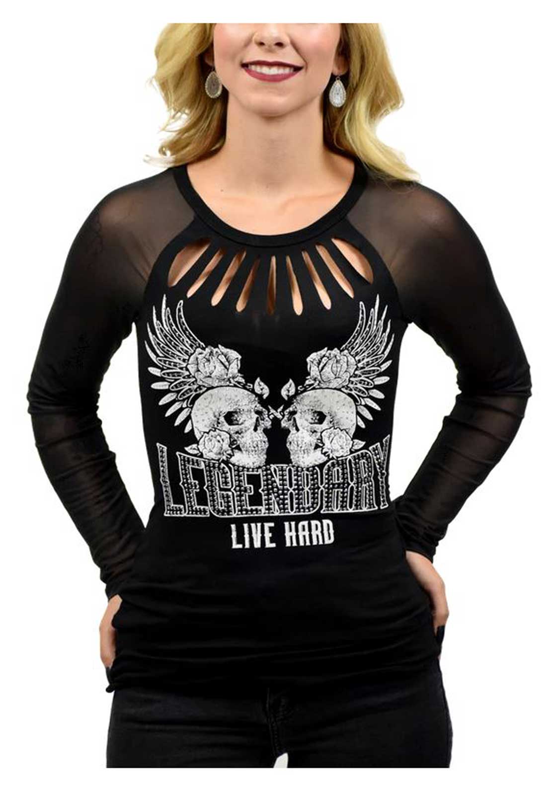 Liberty Wear Women's Live Legendary Mesh Long Sleeve Scoop Neck Shirt - Black - Wisconsin Harley-Davidson