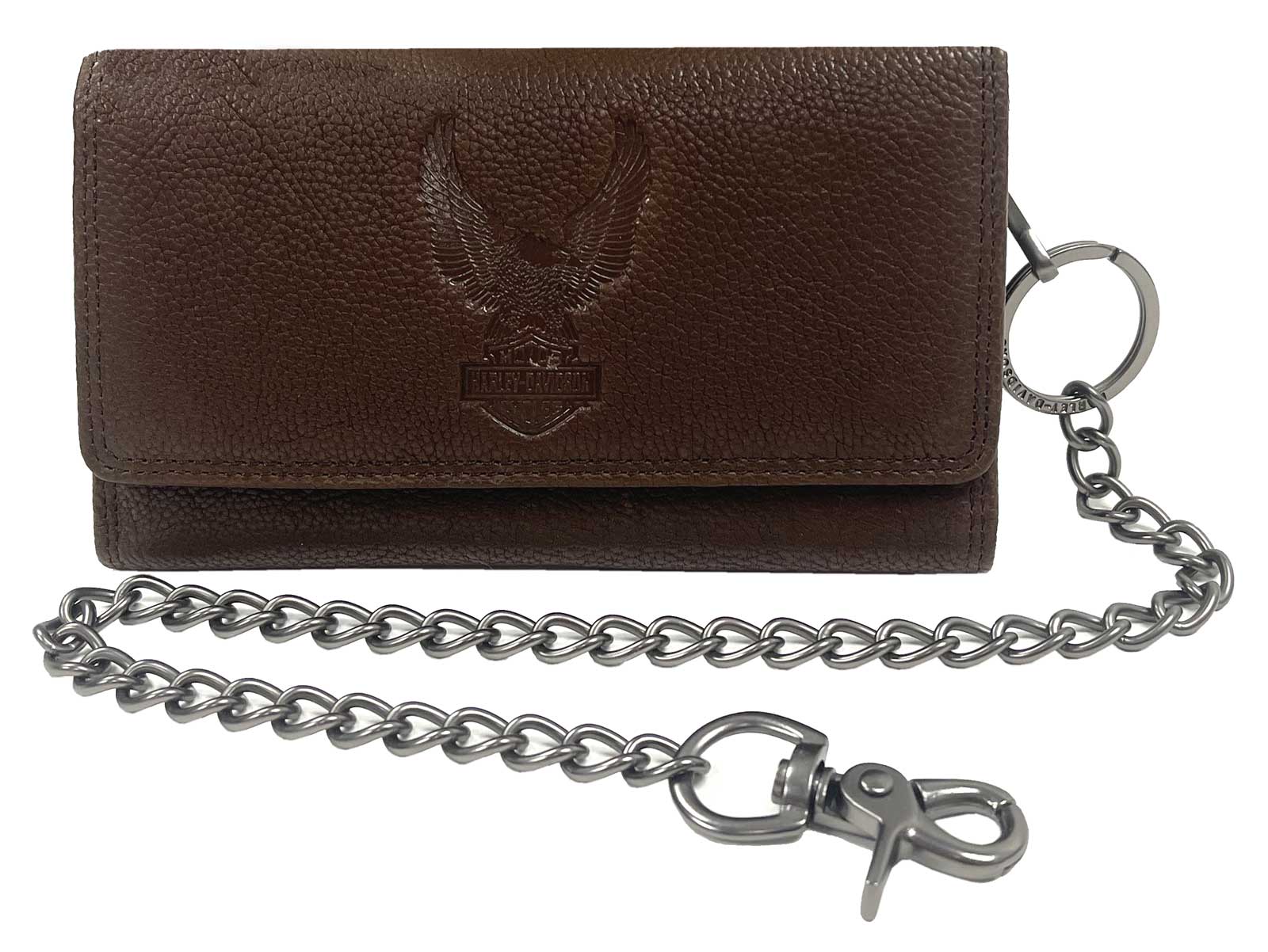 Harley-Davidson Men's Genuine Leather Iconic B&S Eagle Trucker Wallet - Brown - Wisconsin Harley-Davidson