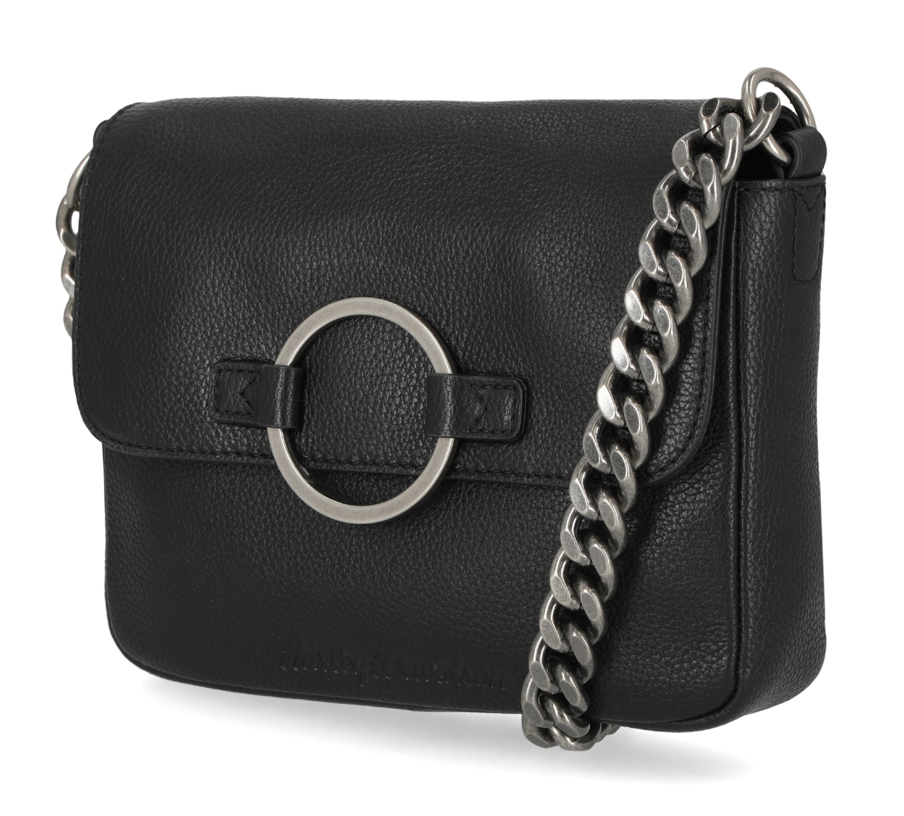 Harley-Davidson Women's Magnetic Flap Closure O Ring Crossbody Purse - Black - Wisconsin Harley-Davidson