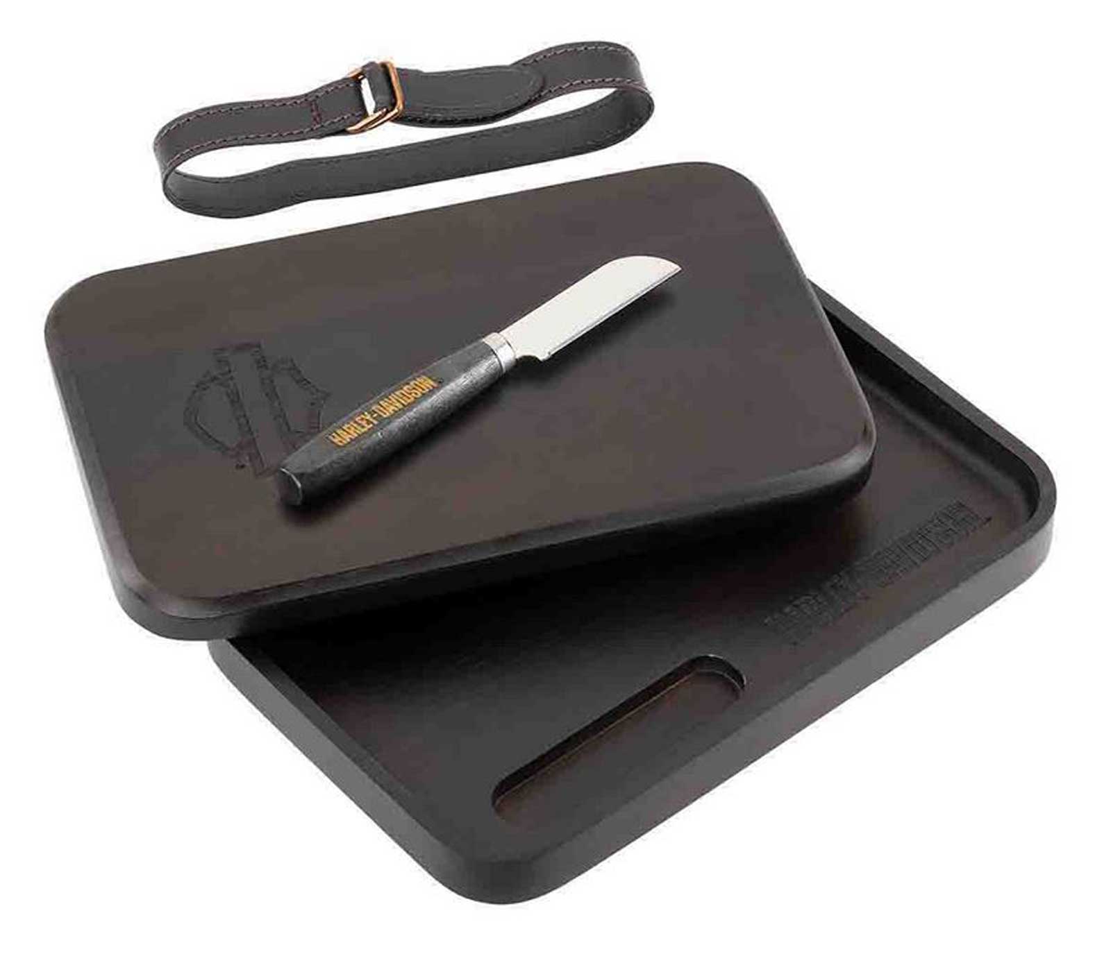 Harley-Davidson Open Bar & Shield Wood Cutting Board & Knife Set - Black - Wisconsin Harley-Davidson