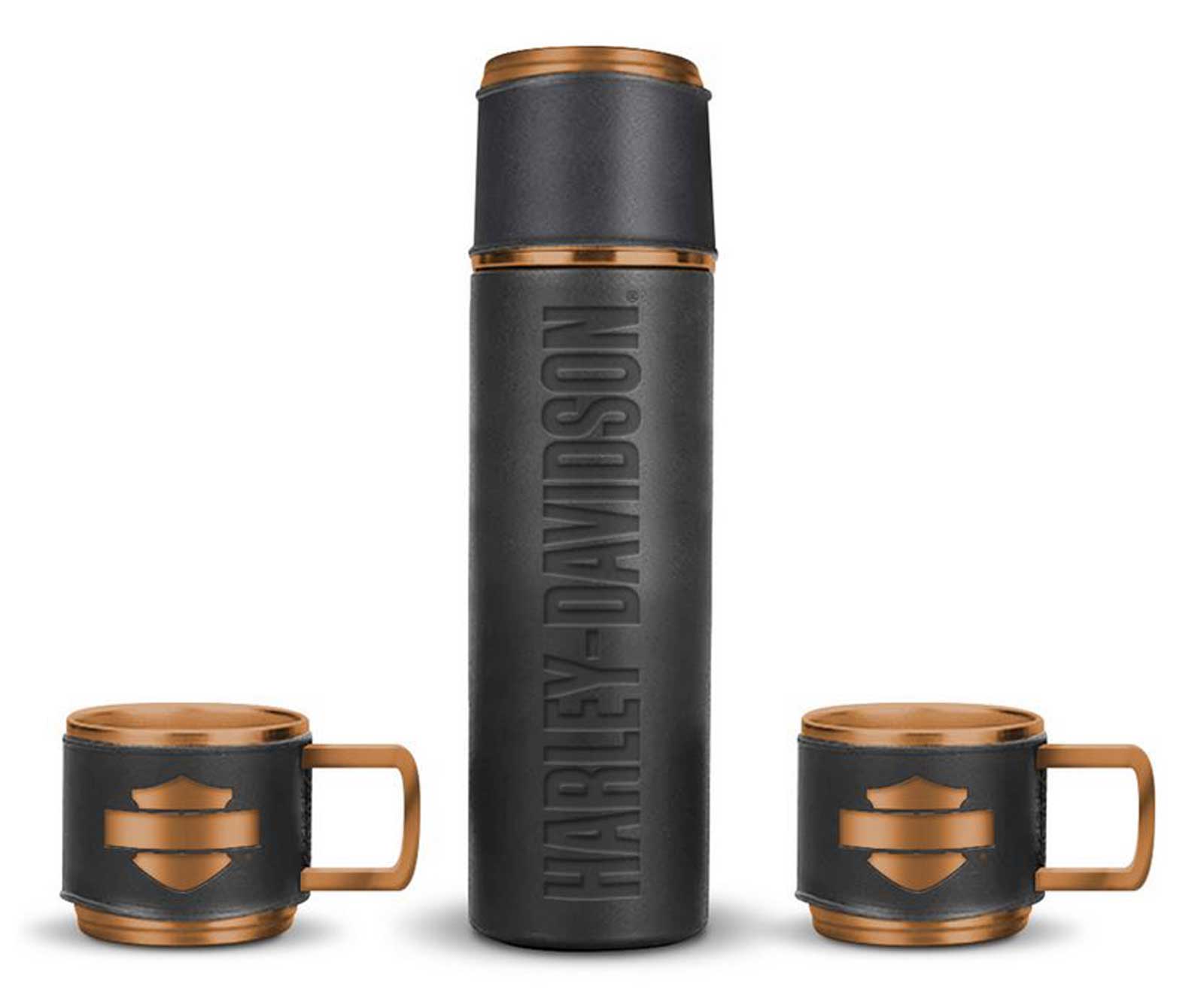 Harley-Davidson Open Bar & Shield Thermos & Mugs Set - Black/Copper Plated - Wisconsin Harley-Davidson