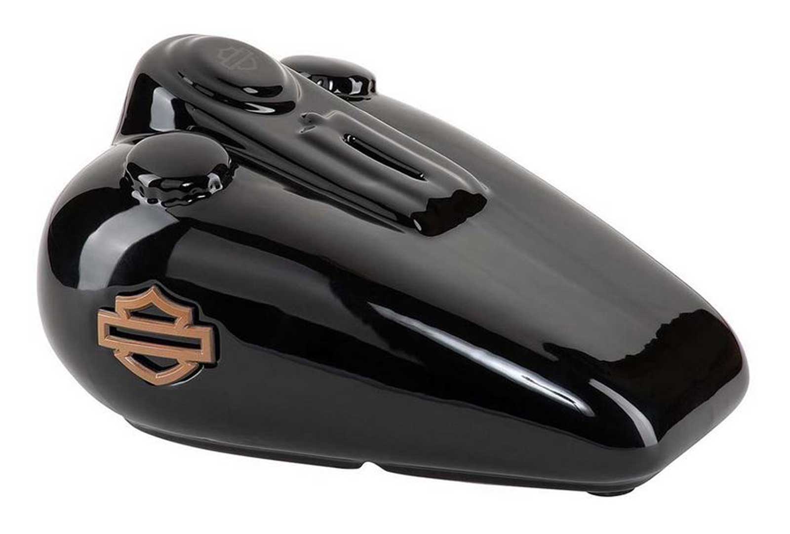 Harley-Davidson Open Bar & Shield Medallion Gas Tank Bank, Black Ceramic - Wisconsin Harley-Davidson