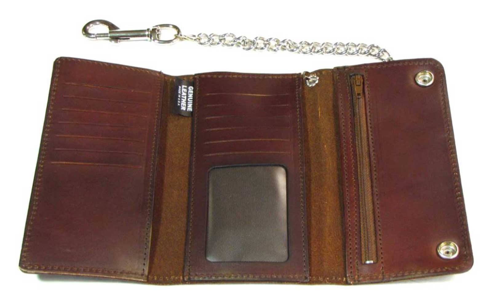 Harley-Davidson Free Shipping - Mascorro Men's Tri-Fold Biker Chain Leather Wallet - Antique Finish Brown - Free Shipping on many products plus Orders Over $99
