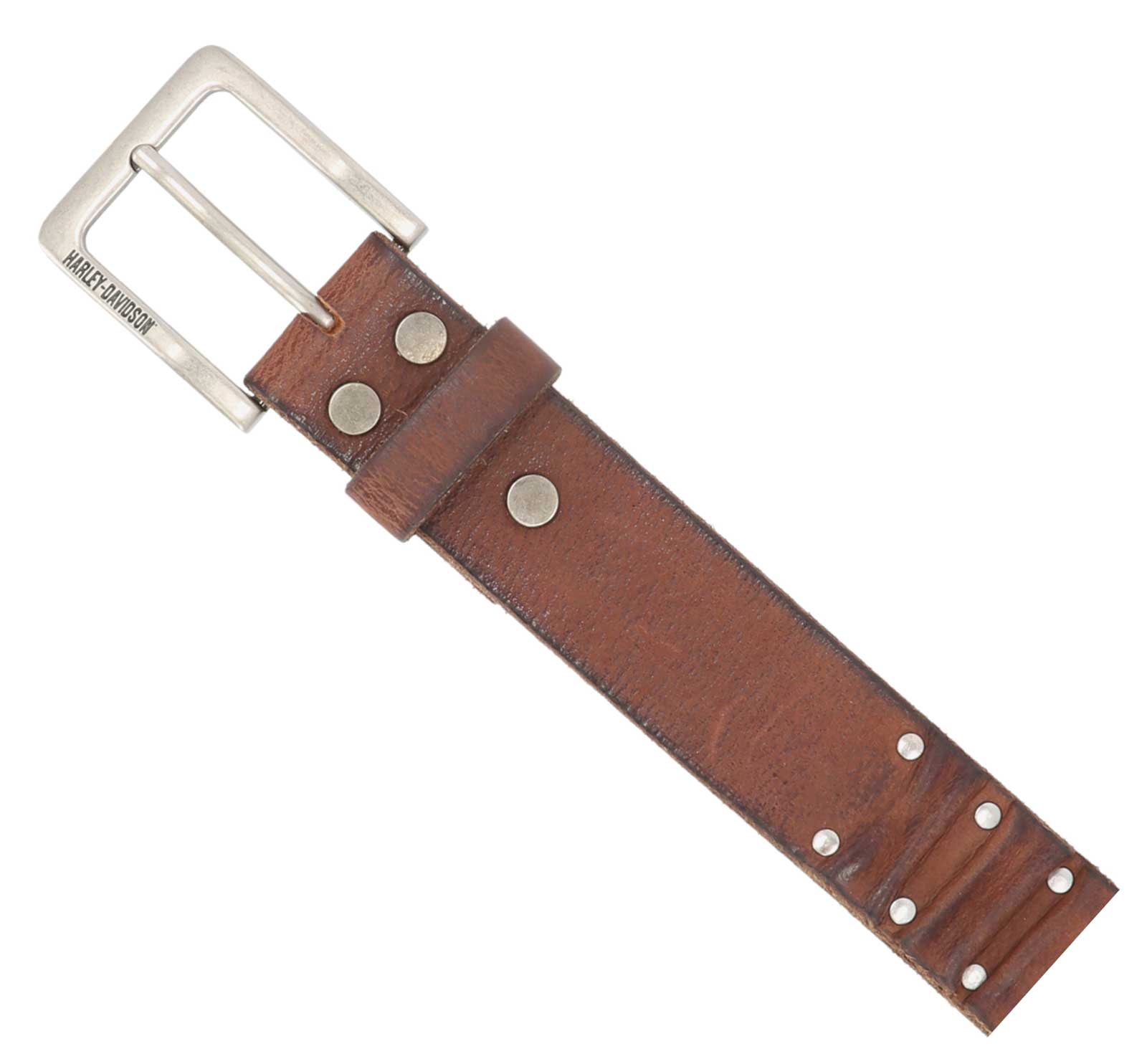 Harley-Davidson Men's Ribbed & Studded Detail Genuine Leather Belt - Brown - No Hassle Returns at Wisconsin Harley