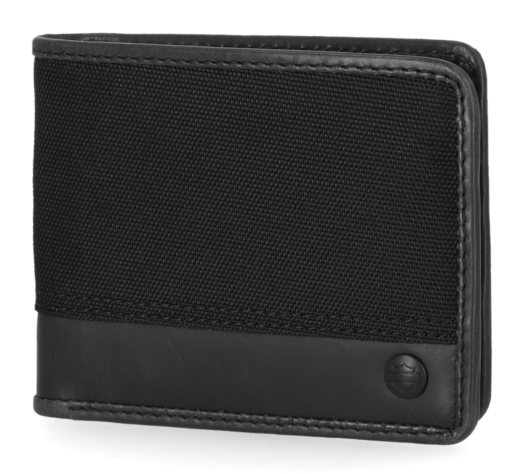 Harley-Davidson Men's Classic Cordura Leather Trim Double Billfold Wallet Black - Wisconsin Harley-Davidson