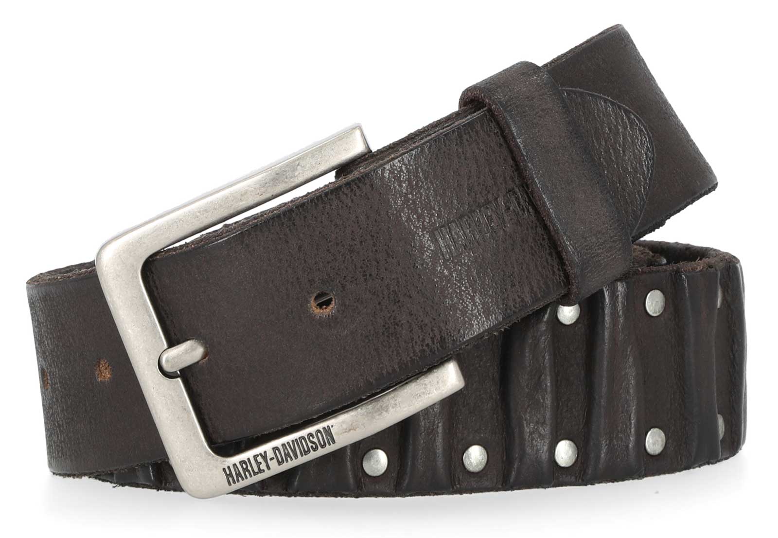 Harley-Davidson Men's Ribbed & Studded Detail Genuine Leather Belt - Black - Wisconsin Harley-Davidson