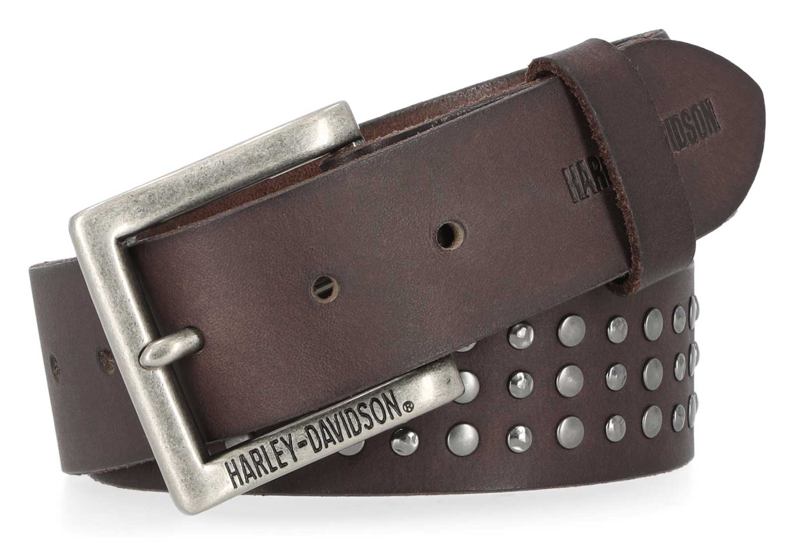 Harley-Davidson Men's Triple Row Studded Genuine Leather Belt - Brown - Wisconsin Harley-Davidson