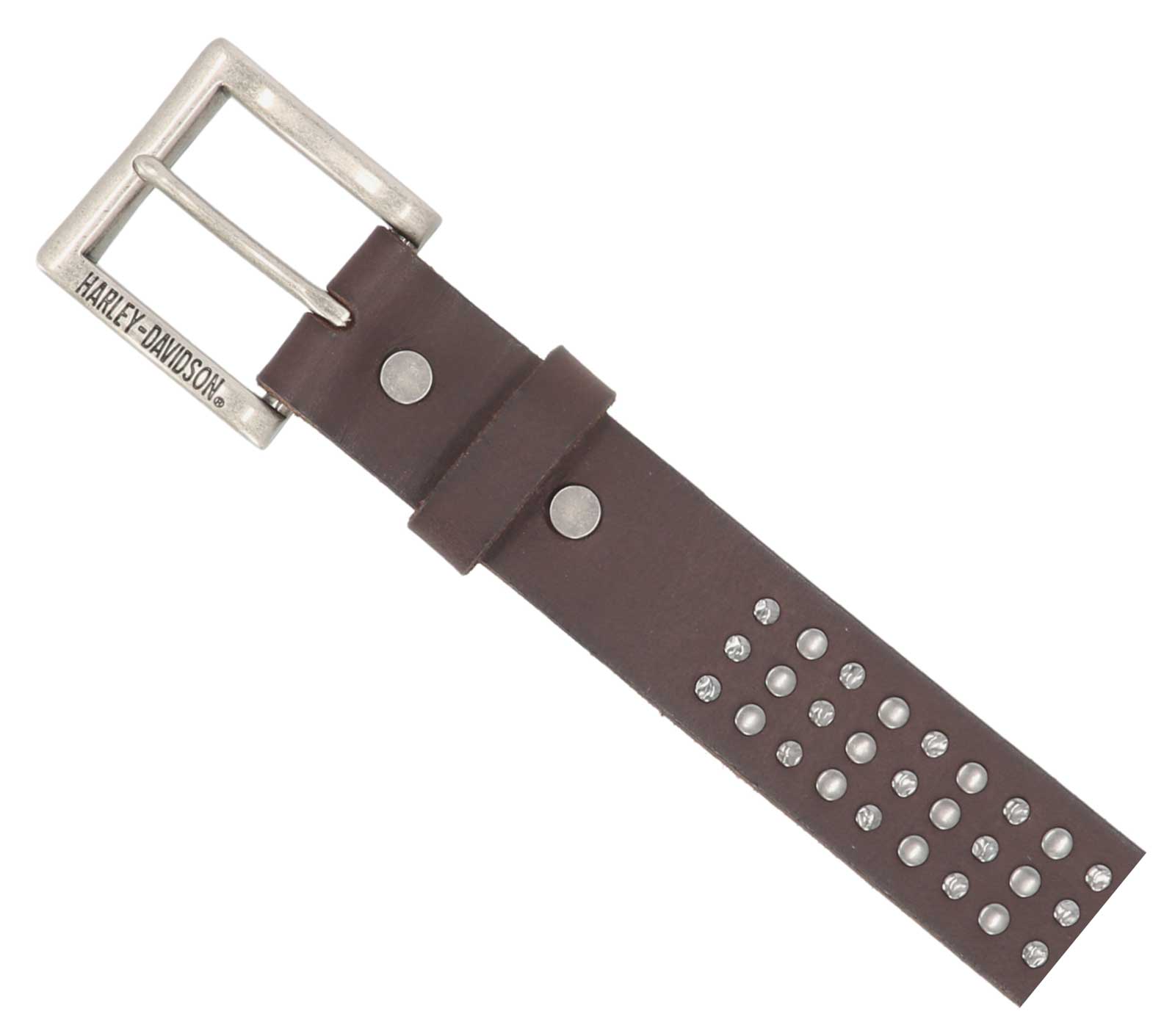 Harley-Davidson Men's Triple Row Studded Genuine Leather Belt - Brown - No Hassle Returns at Wisconsin Harley