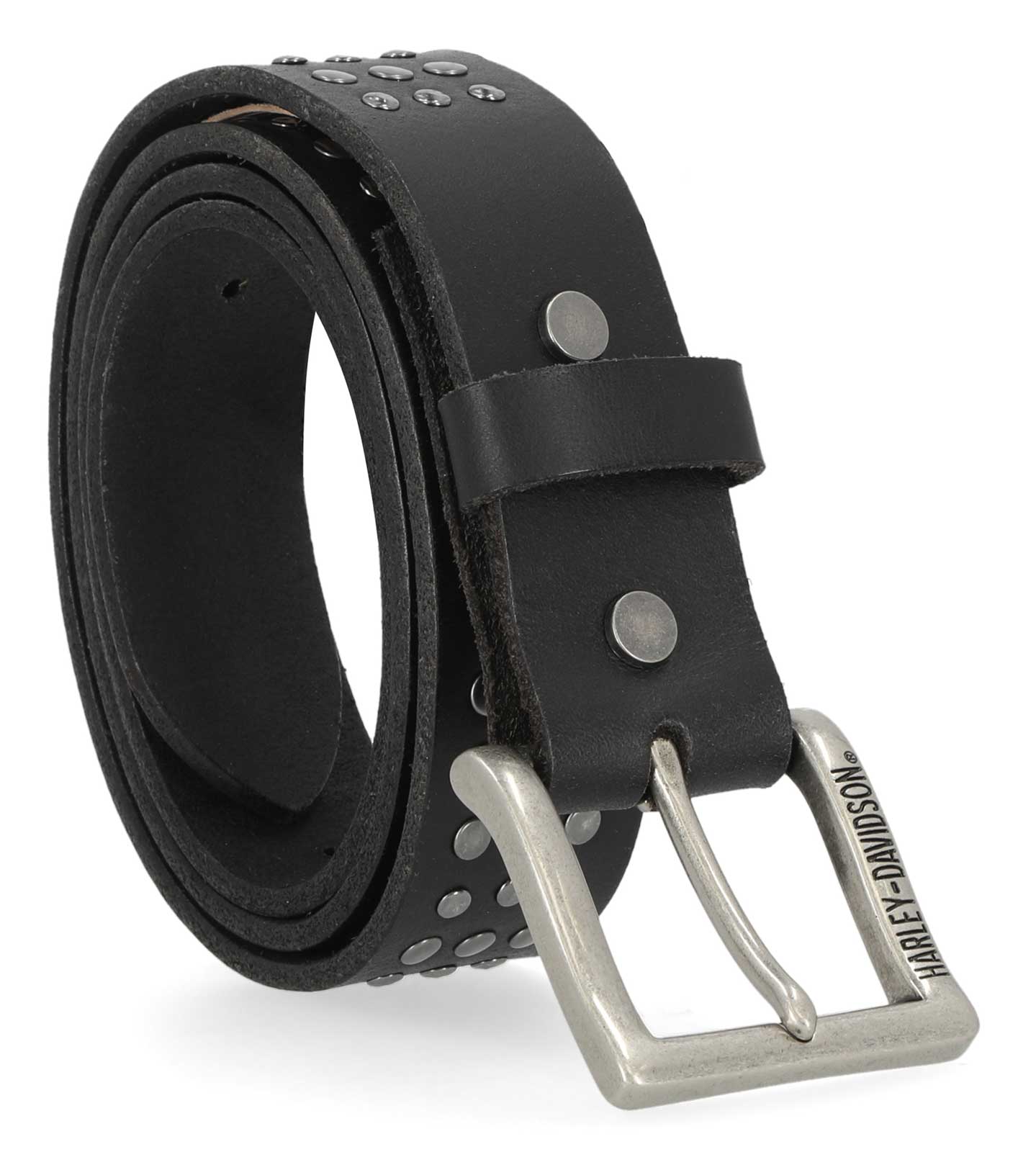 Harley-Davidson® Men's Triple Row Studded Genuine Leather Belt - Black