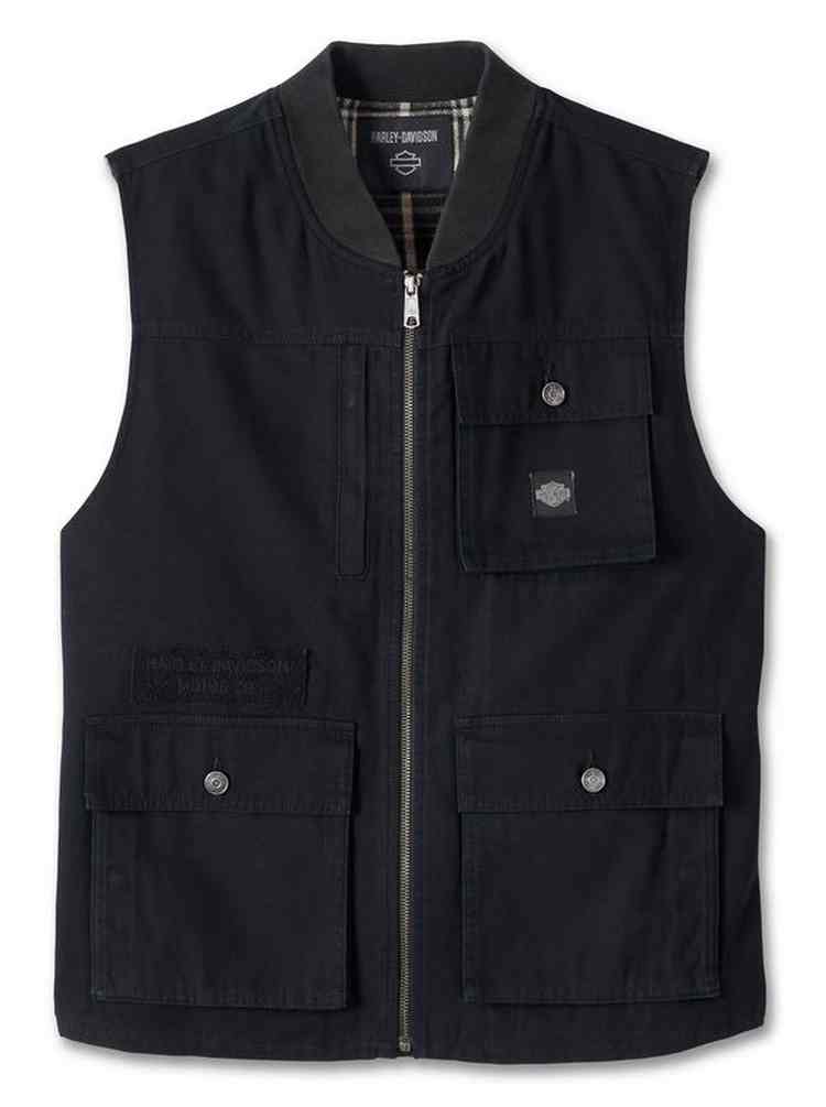 Harley-Davidson Men's Blackened Cotton Canvas Zip Vest - Black 97409-24VM - Wisconsin Harley-Davidson