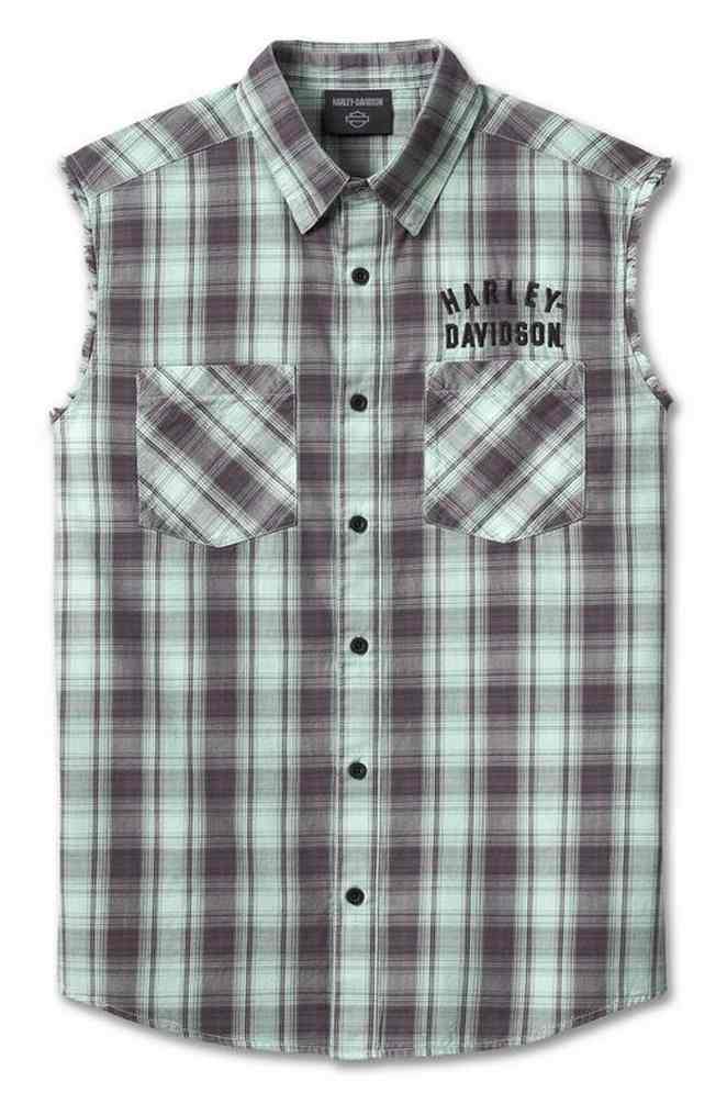 Harley-Davidson Men's Sturgis Plaid Sleeveless Blowout Shirt, Teal 96655-23VM - Wisconsin Harley-Davidson