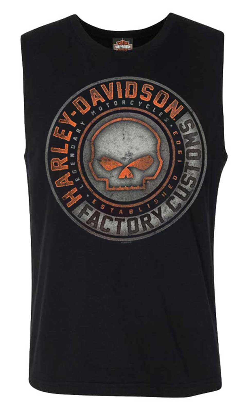 Harley-Davidson Men's Halo Willie G Skull Sleeveless Cotton Muscle Tee, Black - Wisconsin Harley-Davidson