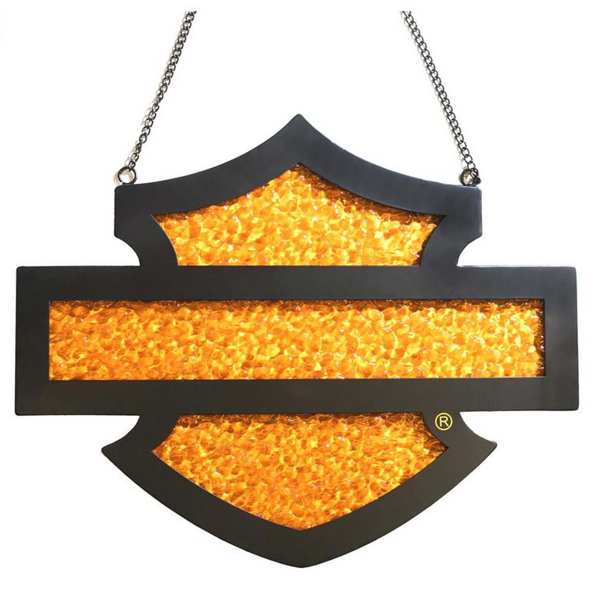 Harley-Davidson Bar & Shield Shaped Faux Stained Glass Hanging Pub Sign 18 x 15 - Wisconsin Harley-Davidson