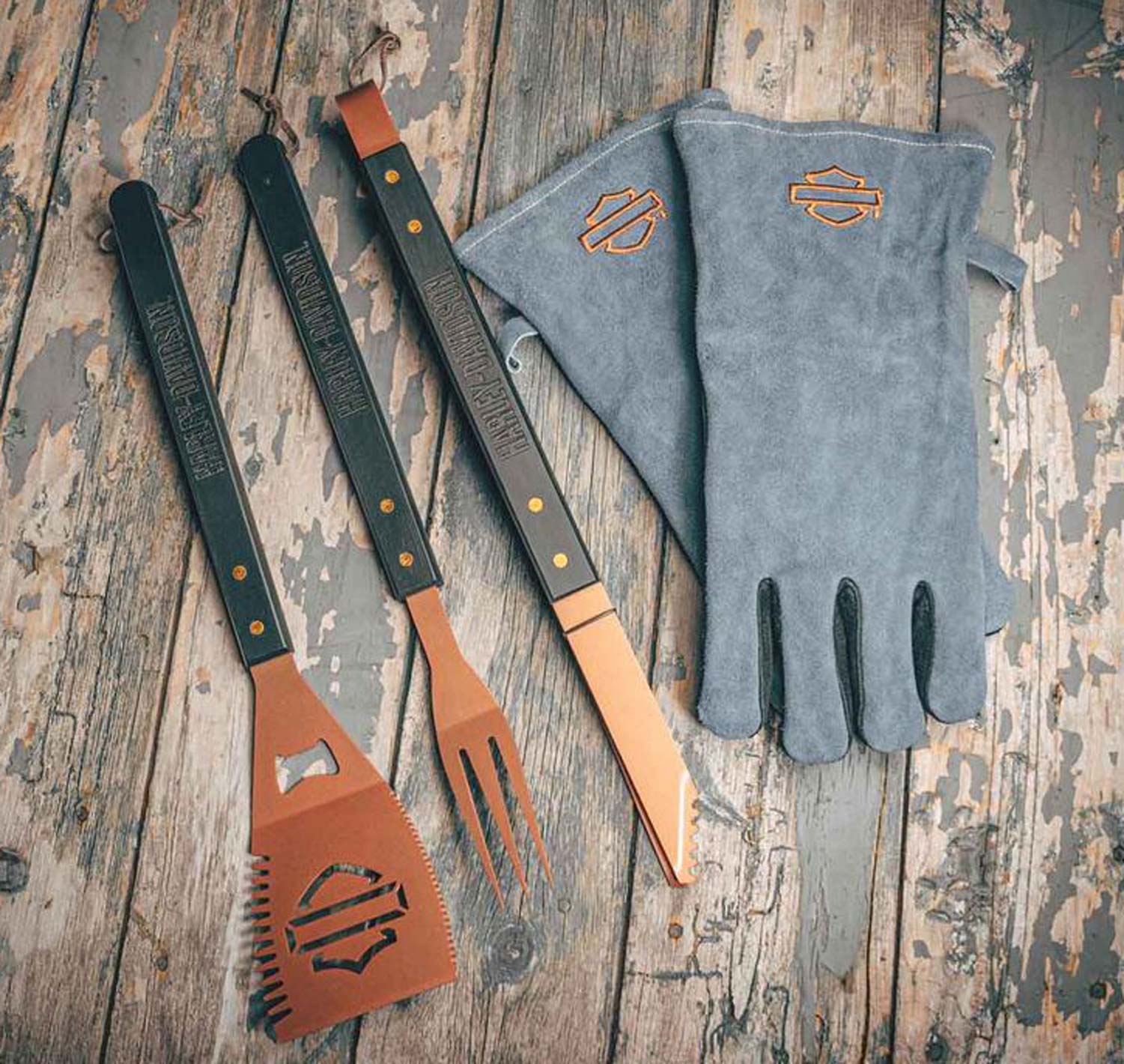 Harley-Davidson® Grill Tool Set with Gloves, Stainless-Steel
