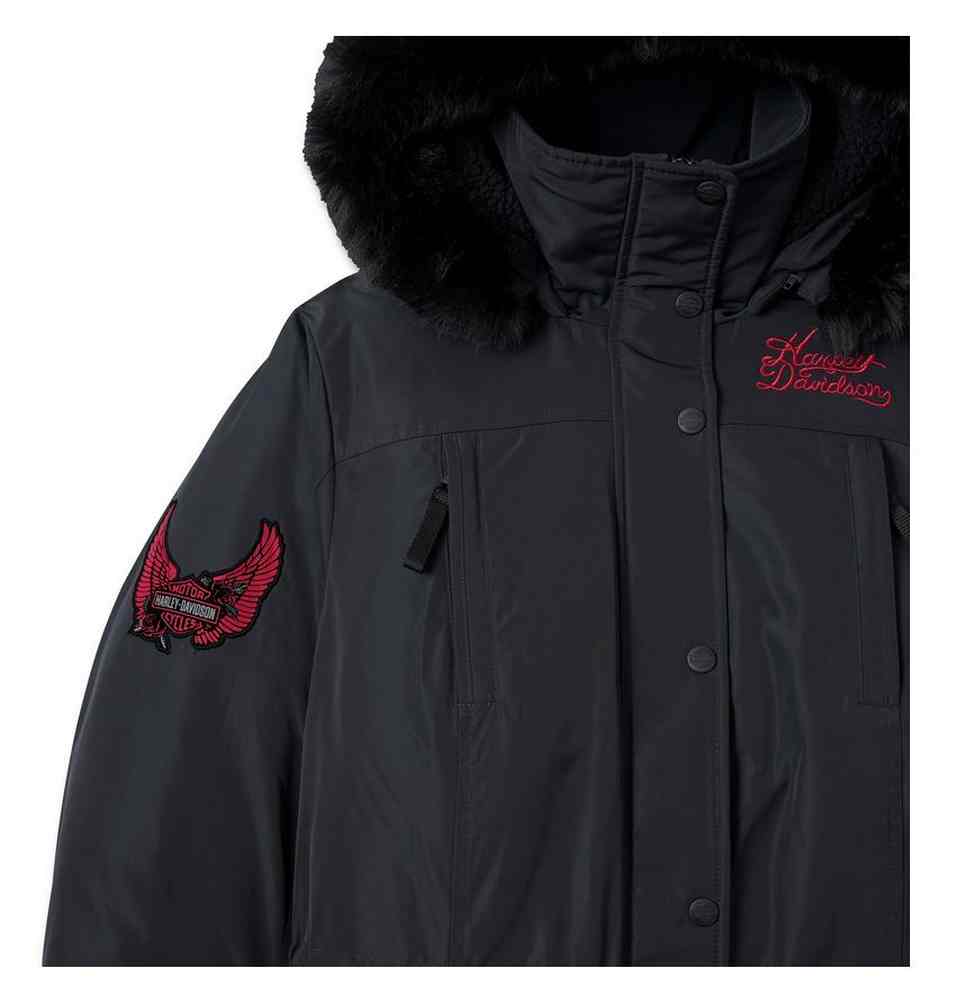 Harley-Davidson Women's Juneau Fur Trim Parka Winter Jacket - Black 97430-24VW - No Hassle Returns at Wisconsin Harley