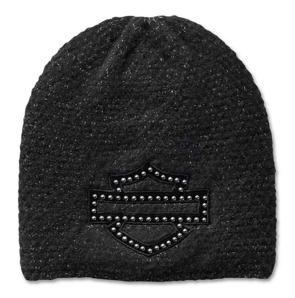 Harley-Davidson Women's Stud Bar & Shield Beanie Cap - Black 97674-24VW - Wisconsin Harley-Davidson
